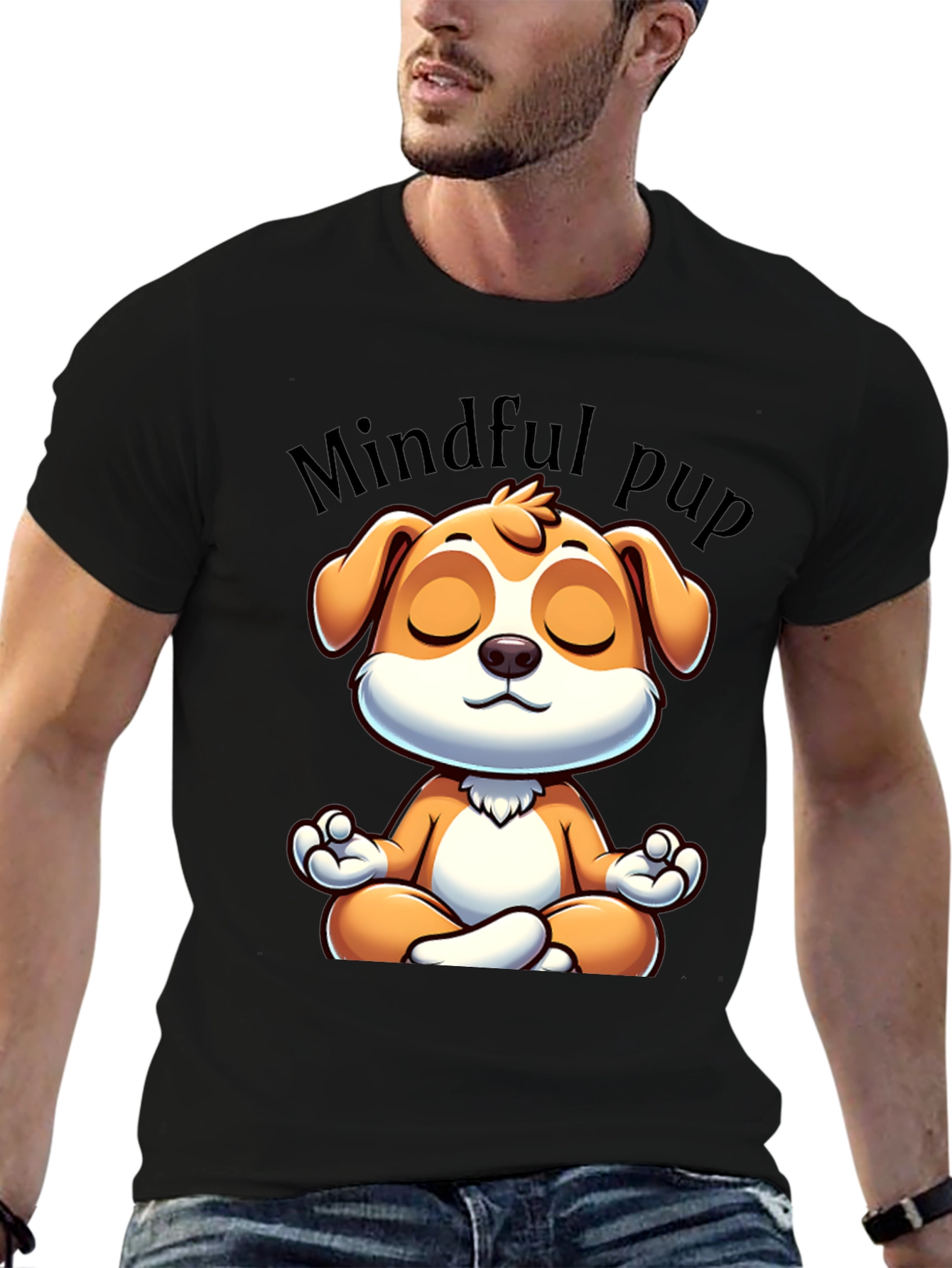 Black Mindful Pup Graphic T-Shirt - Meditation Dog Tee view 6