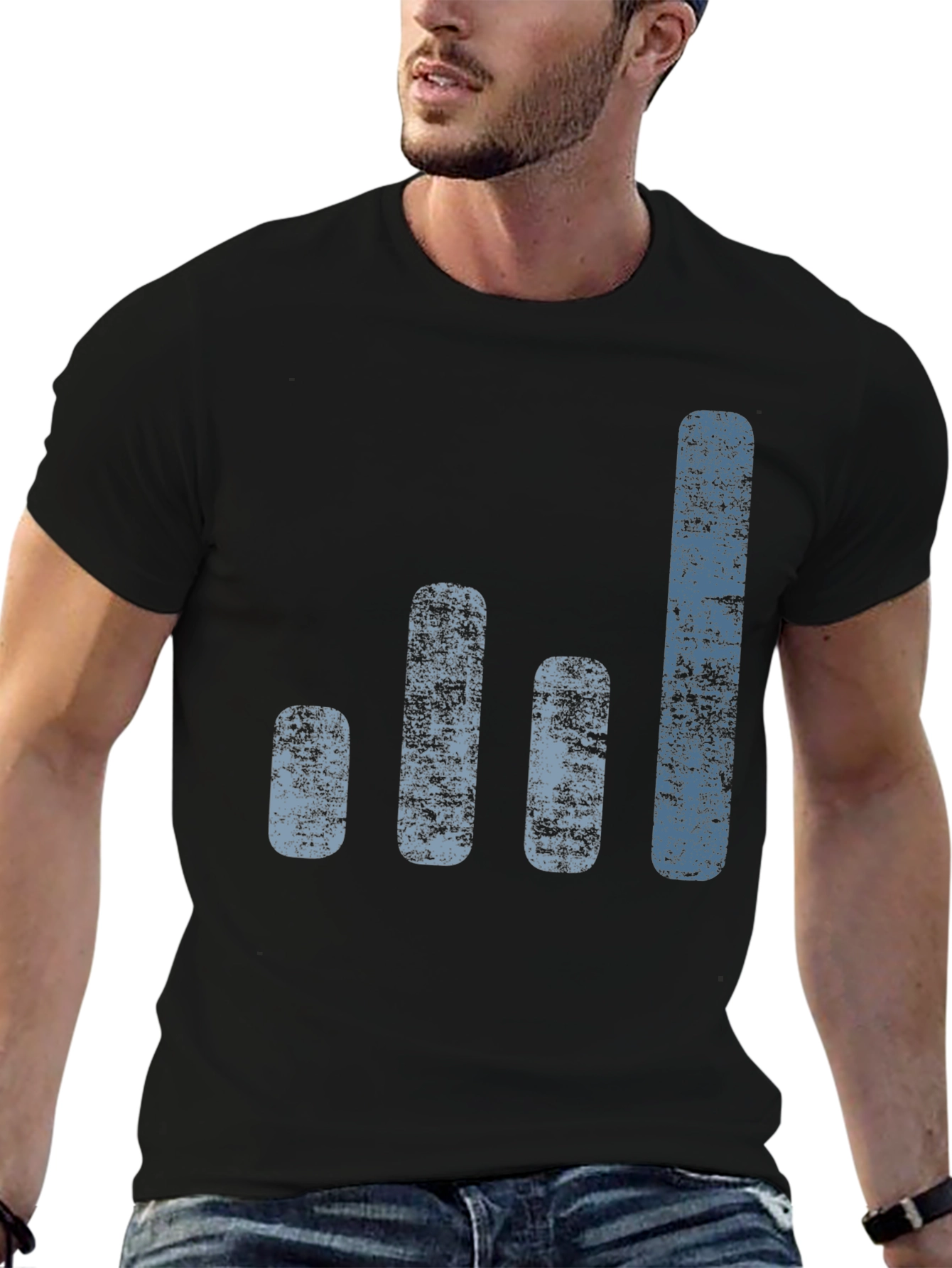 Black Distressed Bar Graph Tee - Trendy Black Cotton Blend Shirt view 6