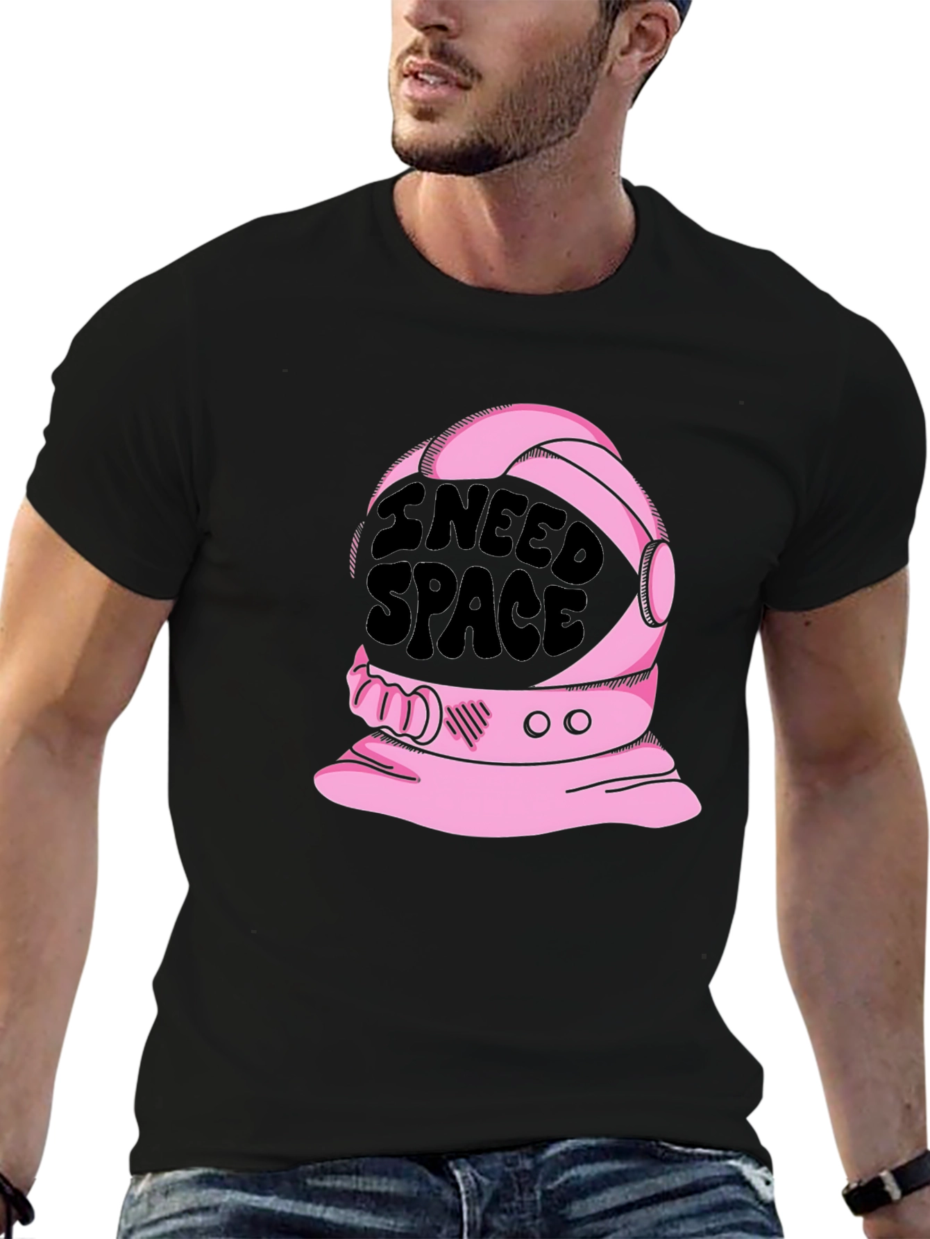 Black I Need Space T-Shirt - Astronaut Helmet Design view 6