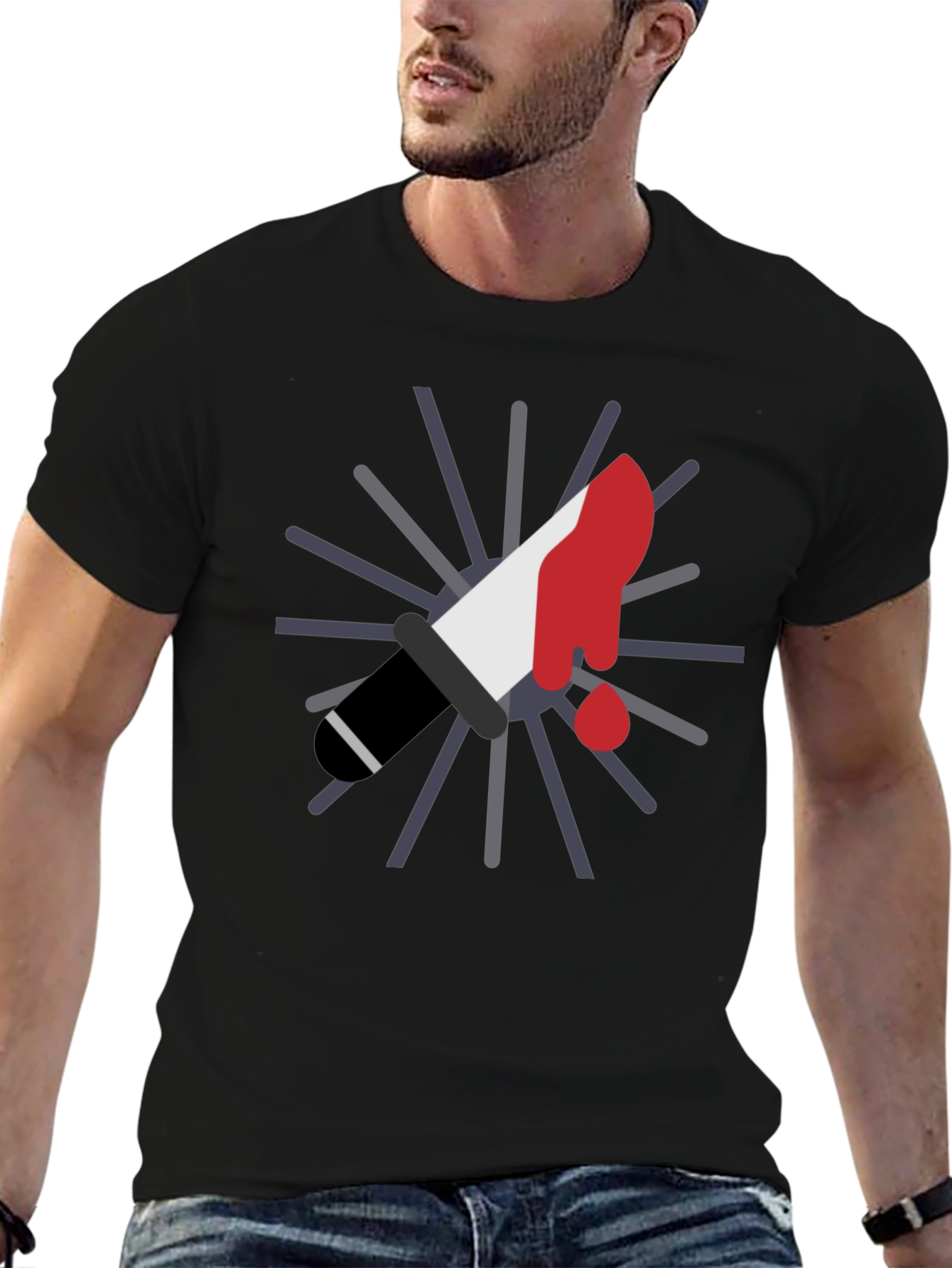 Black Bloody Knife Graphic Tee - Black Cotton T-Shirt view 6