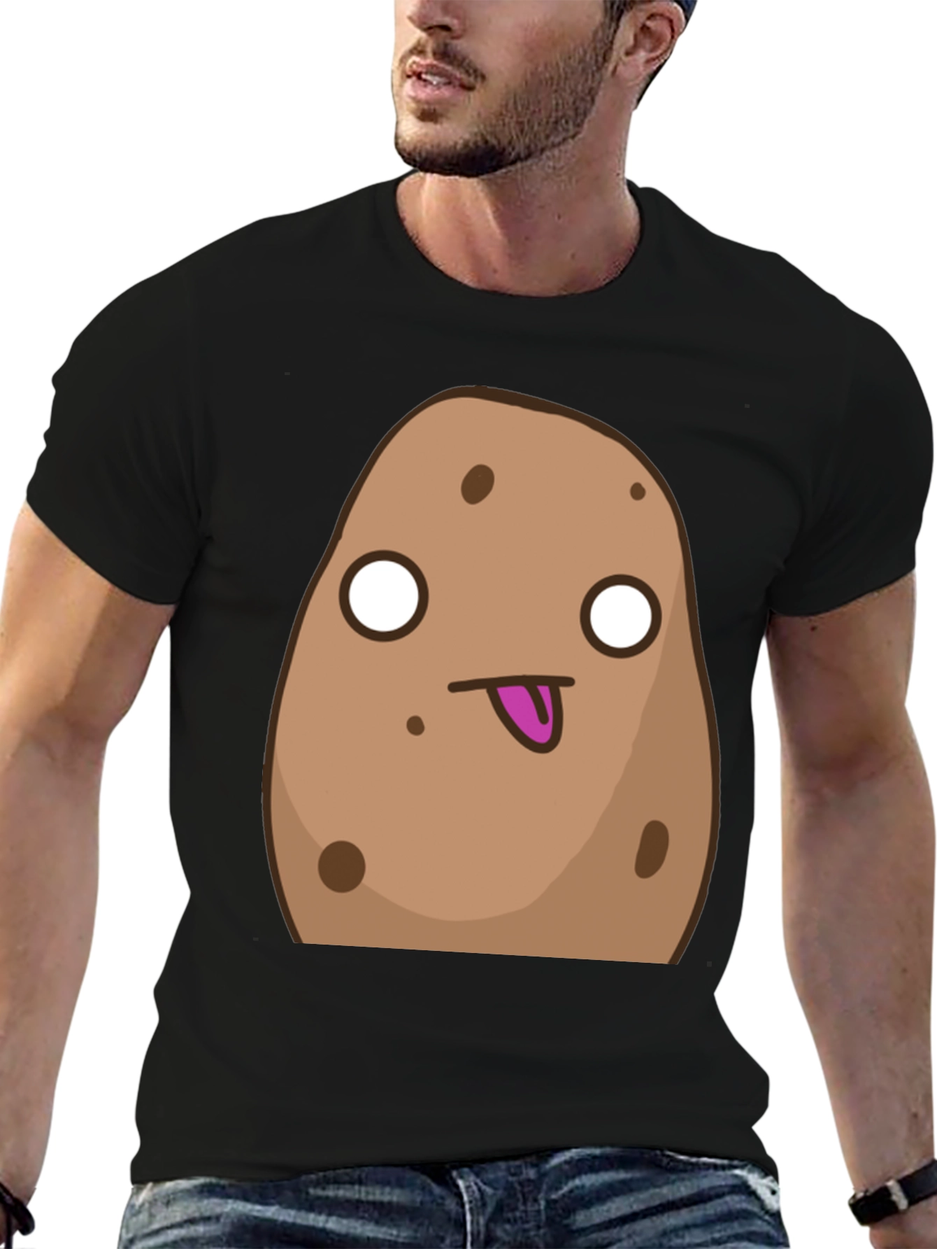Black Funny Cartoon Potato Graphic Black T-Shirt view 6