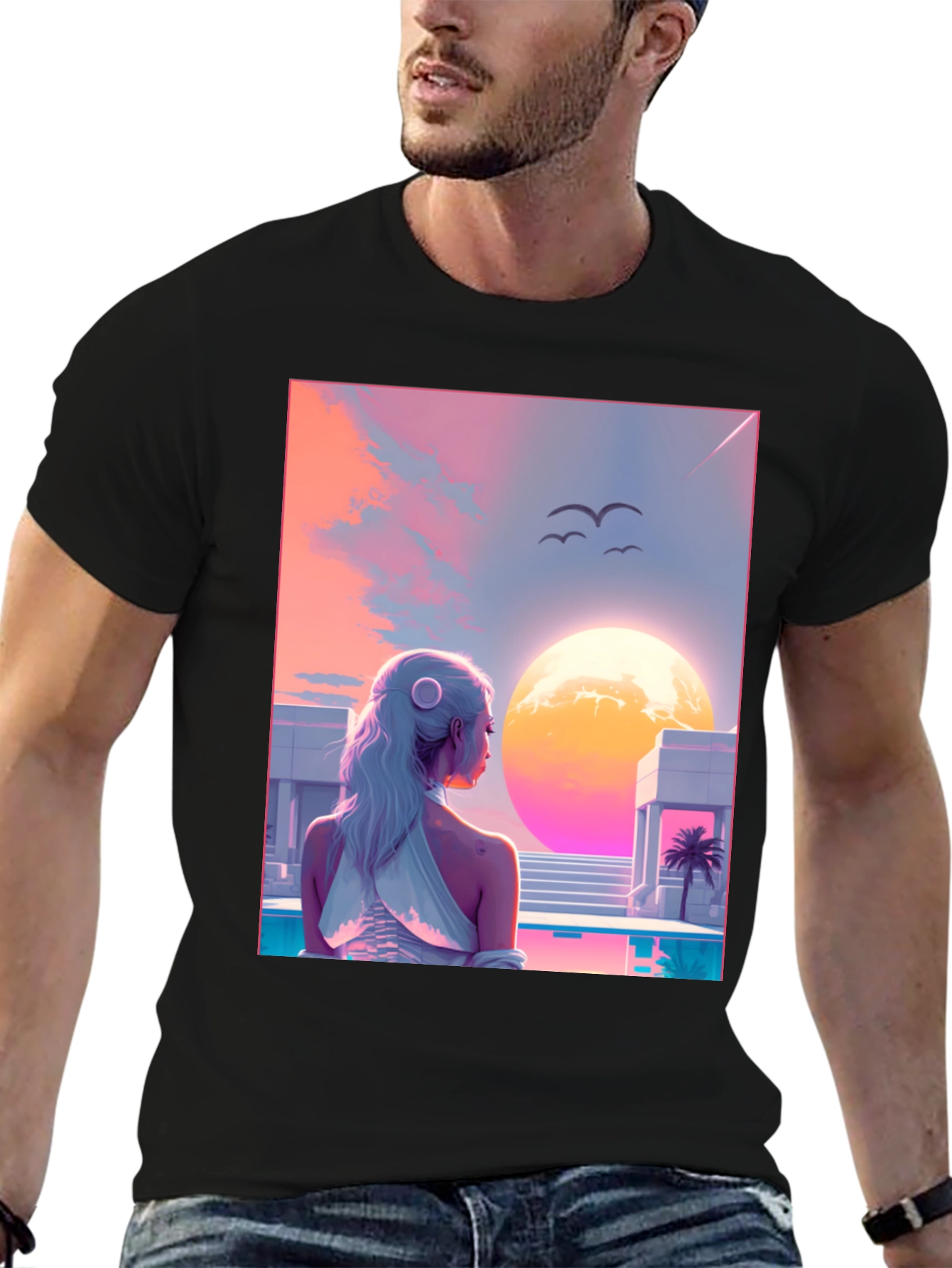 Black Synthwave Dreams T-Shirt view 6