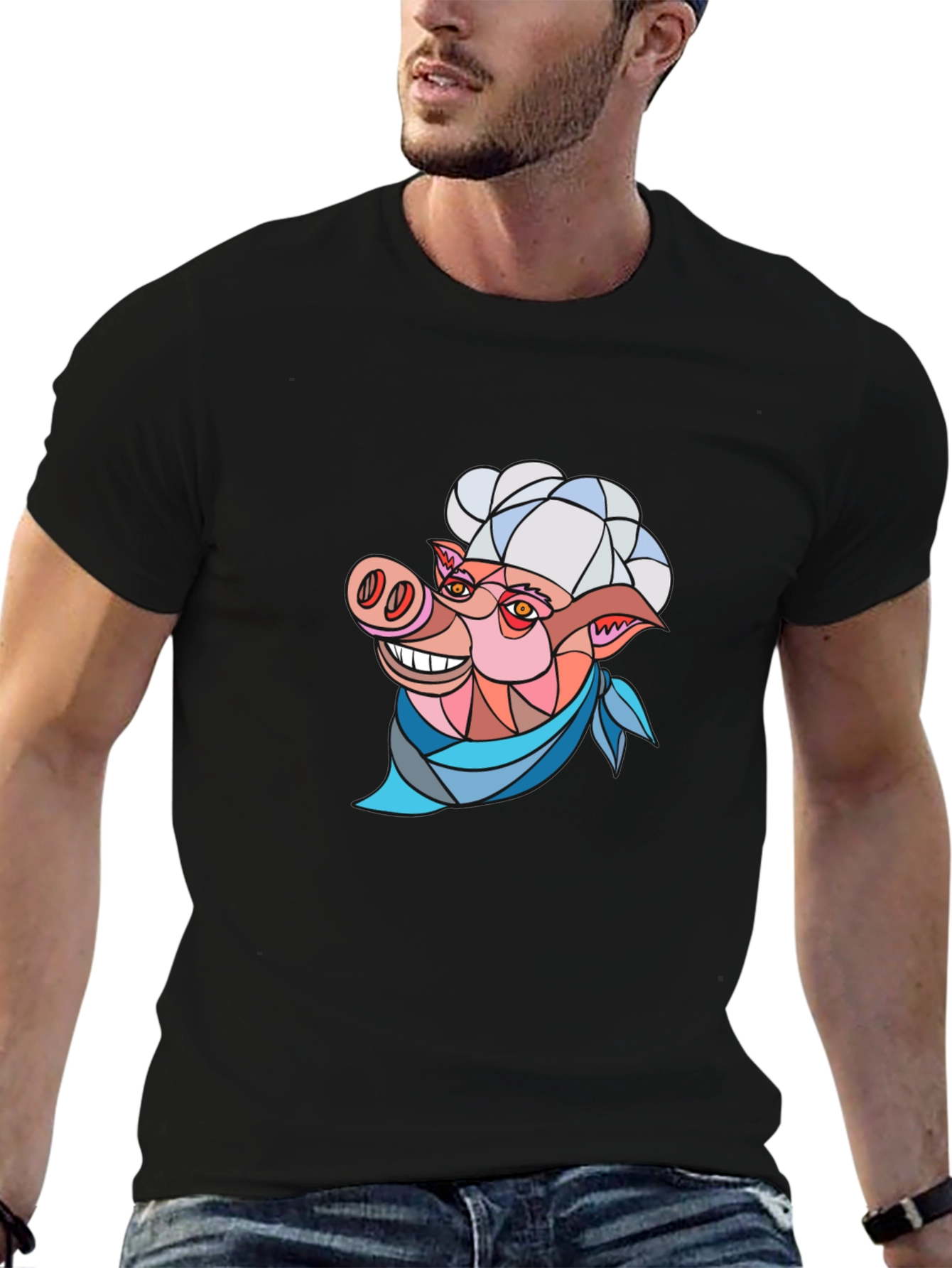 Black Chef Pig Graphic T-Shirt - Black Cotton view 6