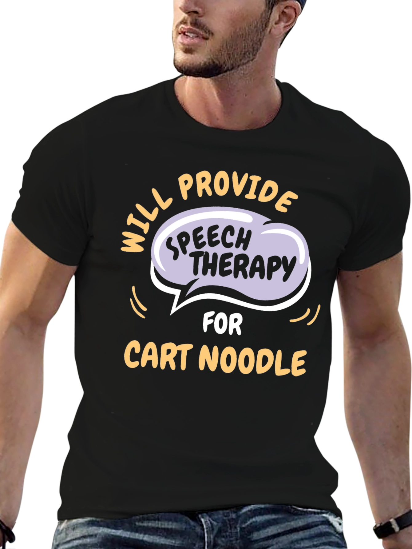 Black Speech Therapy Cart Noodle T-Shirt - Black view 6