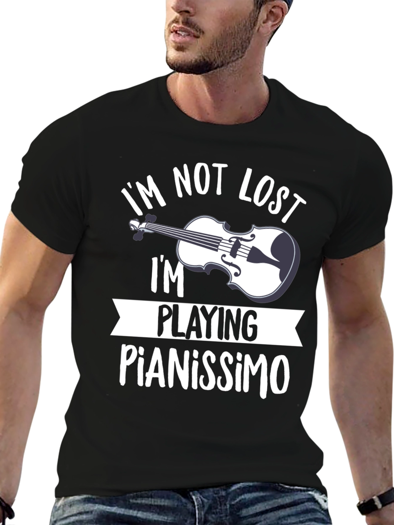 Black I'm Not Lost I'm Playing Pianissimo T-Shirt view 6
