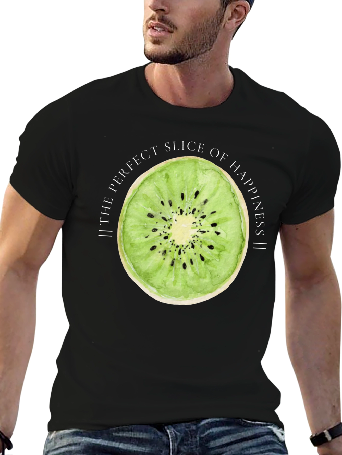 Black Kiwi Slice Happiness Graphic T-Shirt view 6