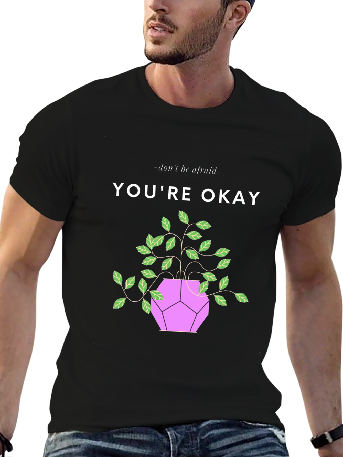 Black You're Okay Plant Graphic Tee - Comfort & Style view 6