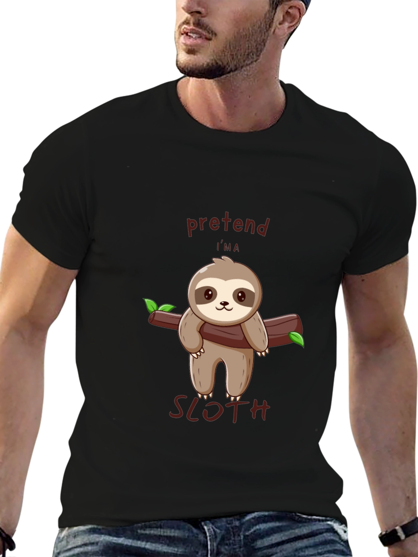 Black Pretend I'm A Sloth Tee - Cute Cartoon Animal T-Shirt view 6