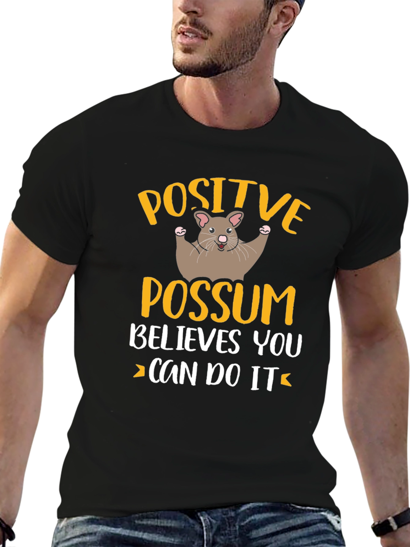 Black Positive Possum Believes in You Graphic Tee view 6