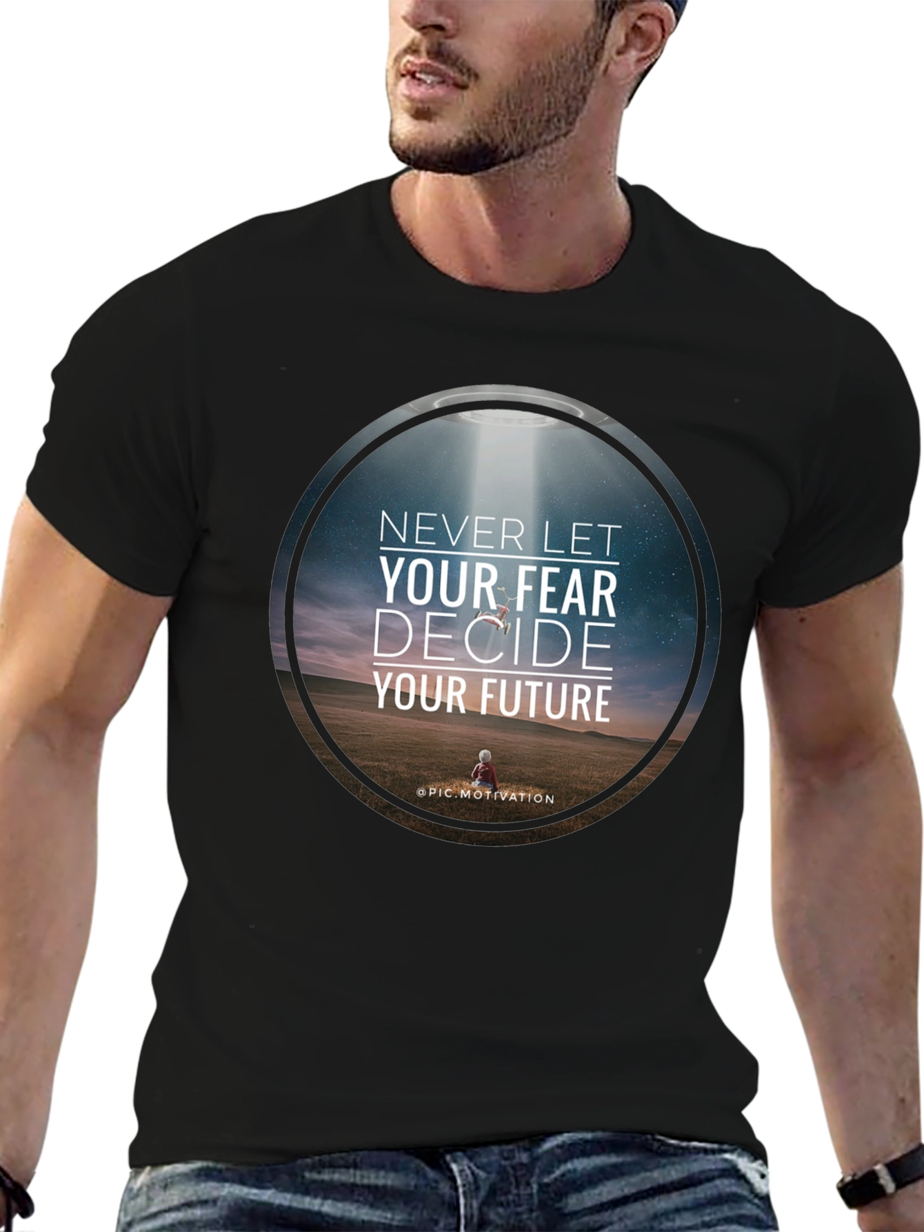 Black Motivational Graphic T-Shirt: Never Let Fear Decide view 6