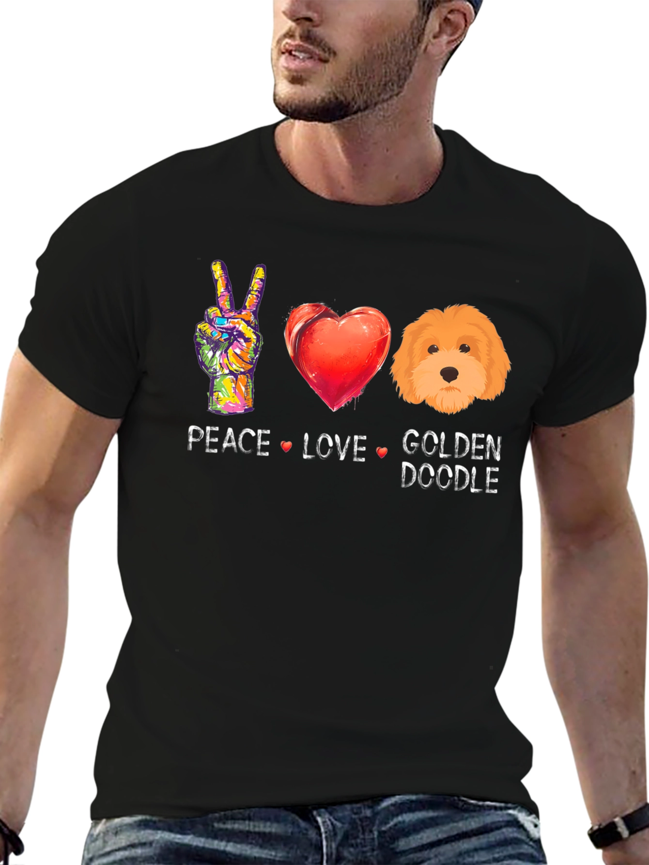 Black Peace Love Golden Doodle T-Shirt view 6
