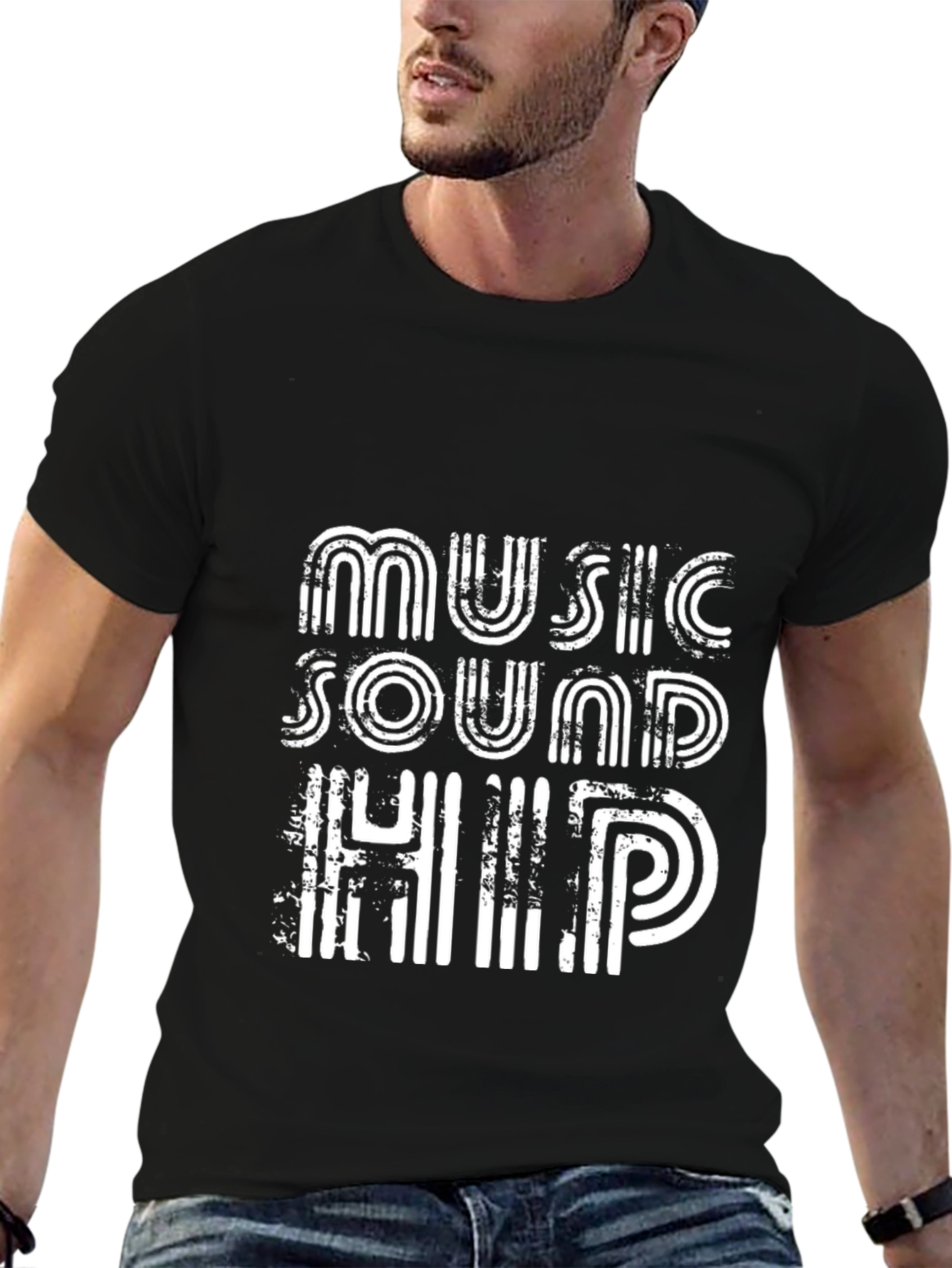 Black Music Sound Hip Tee - Retro Style Black T-Shirt view 6