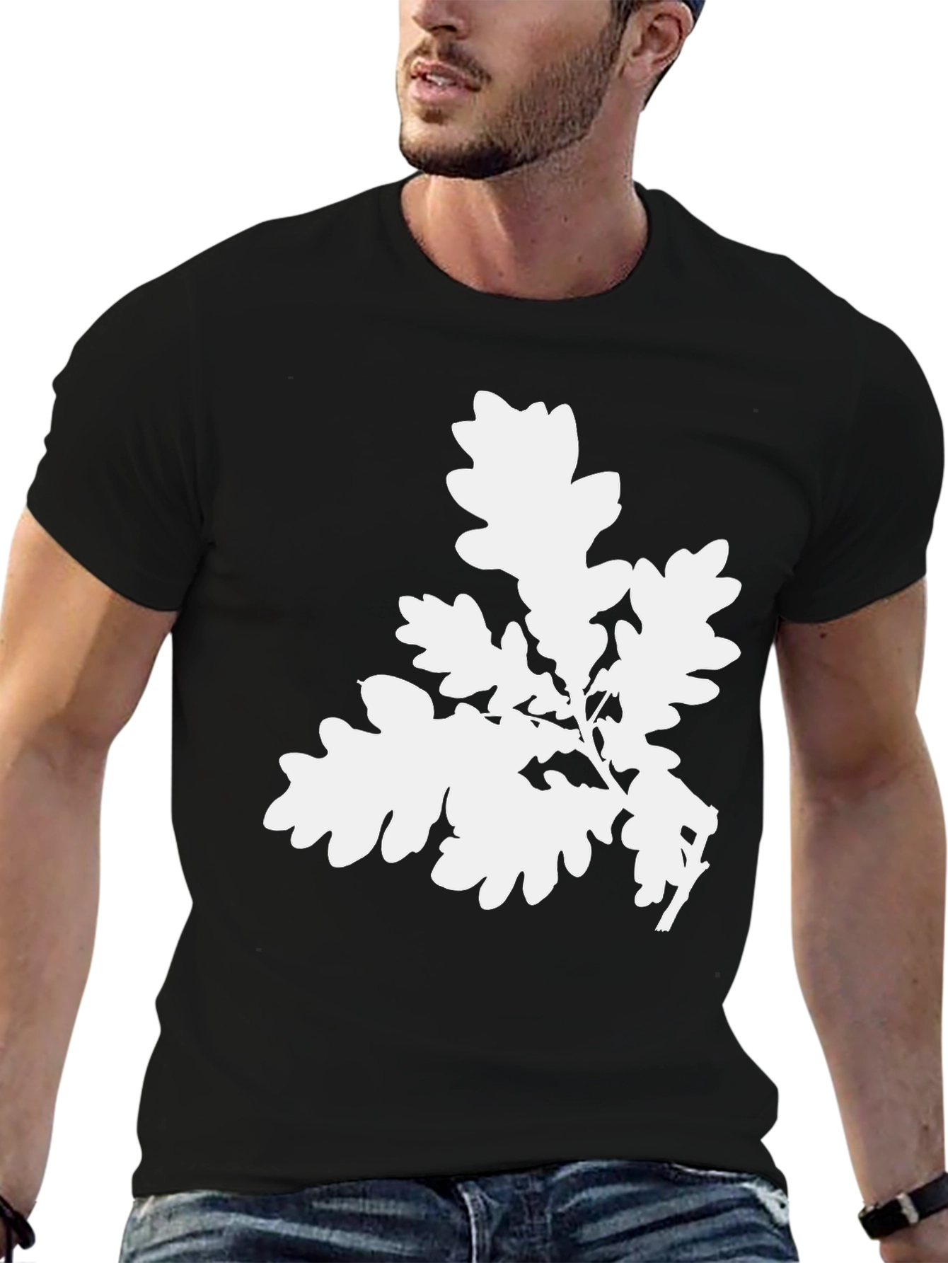 Black Oak Leaf Graphic Tee - Black Cotton Comfort view 6