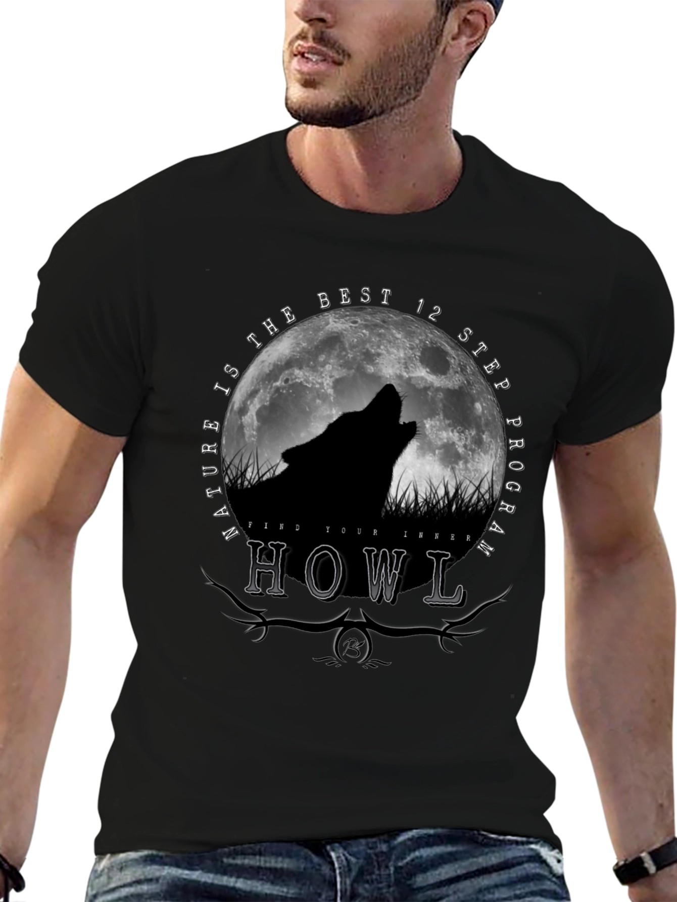 Black Nature Howl Wolf T-Shirt view 6