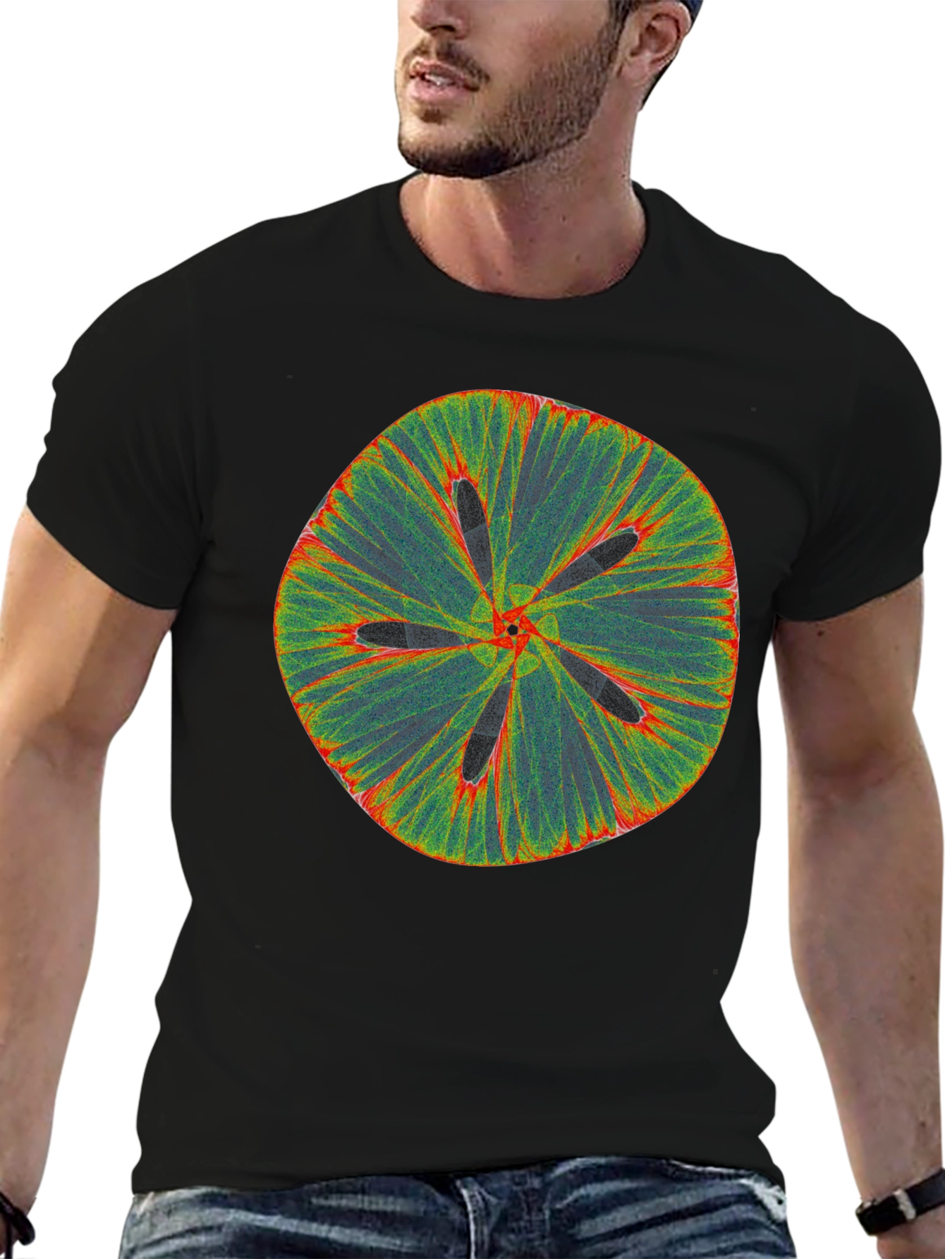 Black Abstract Flower Tee - Black Cotton Blend view 6