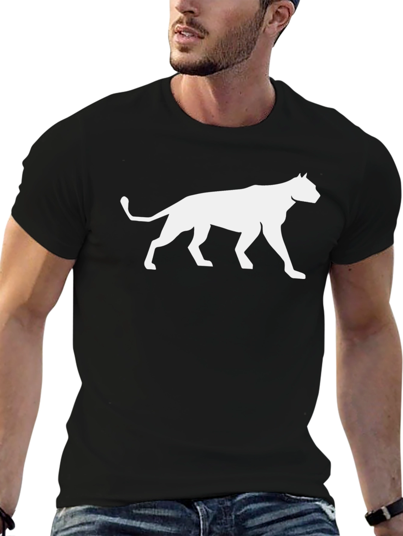 Black Black T-Shirt with White Cat Silhouette Graphic view 6