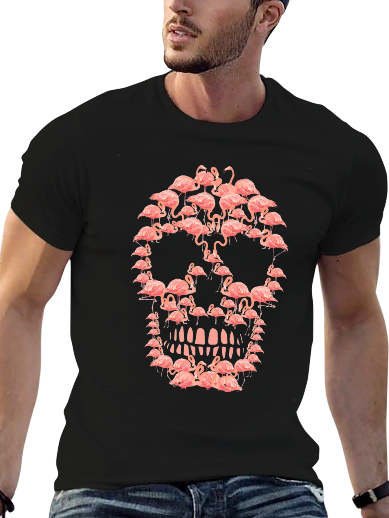 Black Flamingo Skull Graphic Tee - Unique Design view 6