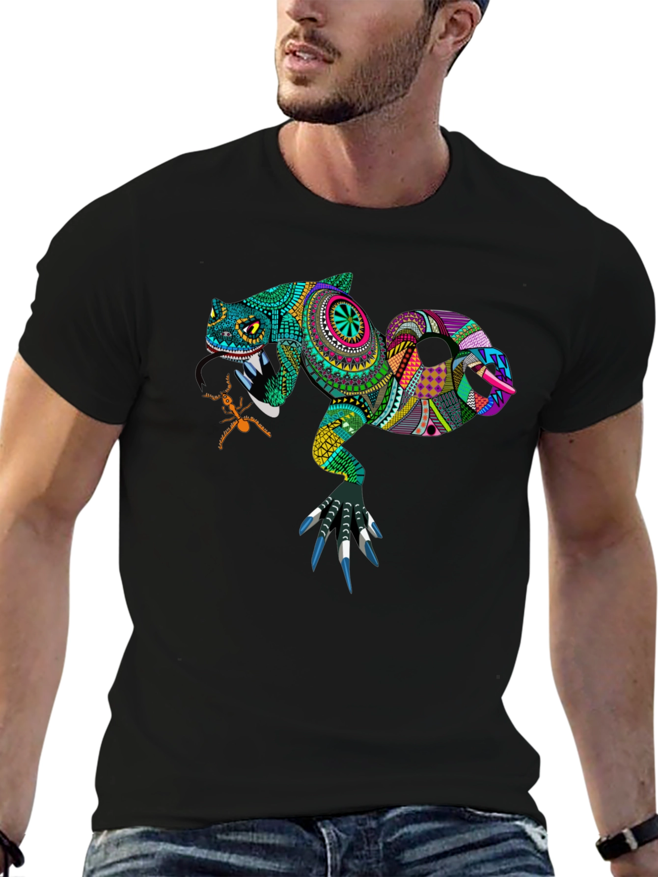Black Lizard Graphic Tee - Unique Patterned Reptile Design view 6