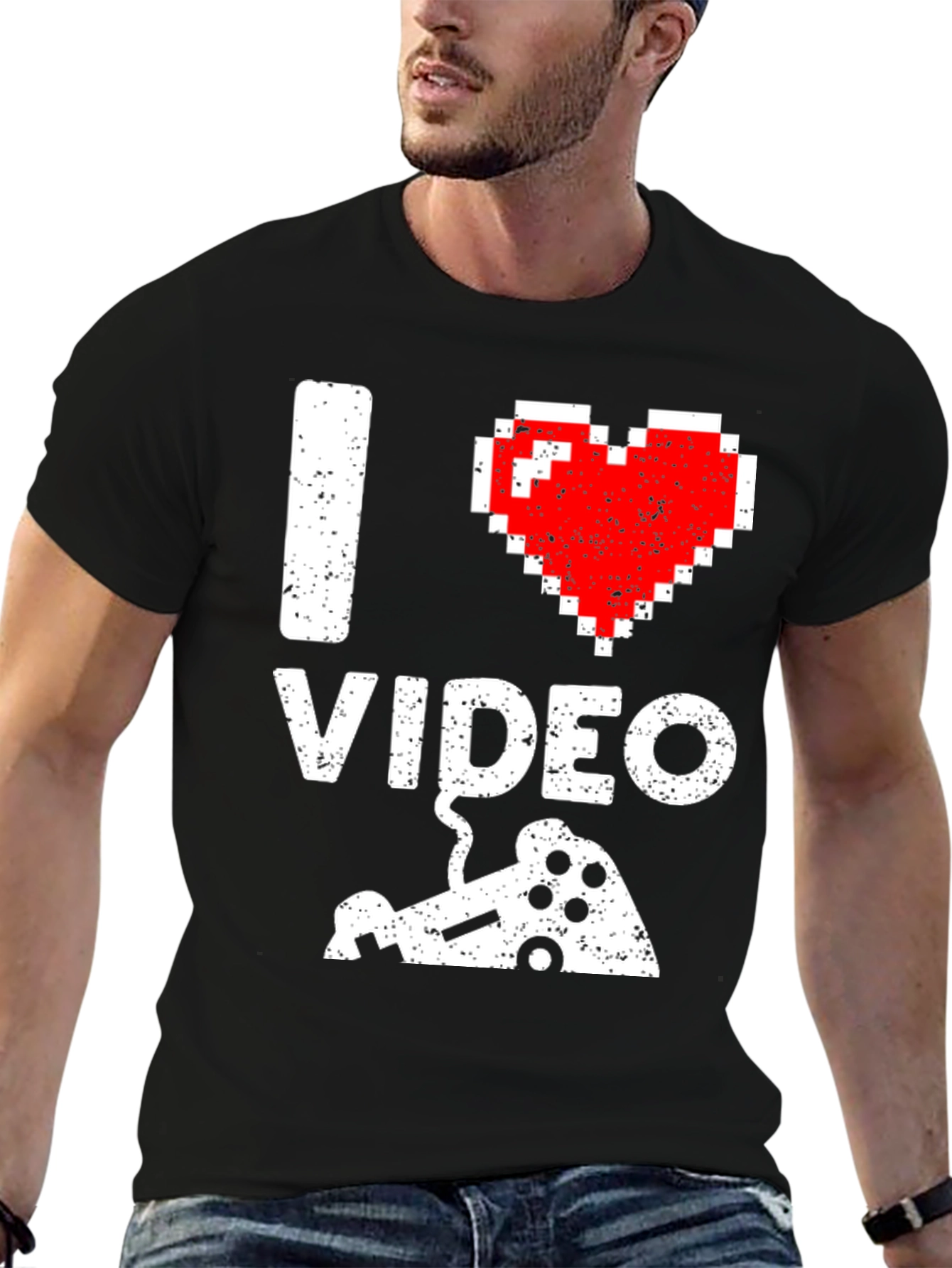 Black I Love Video Games Pixel Art Gamer T-Shirt view 6