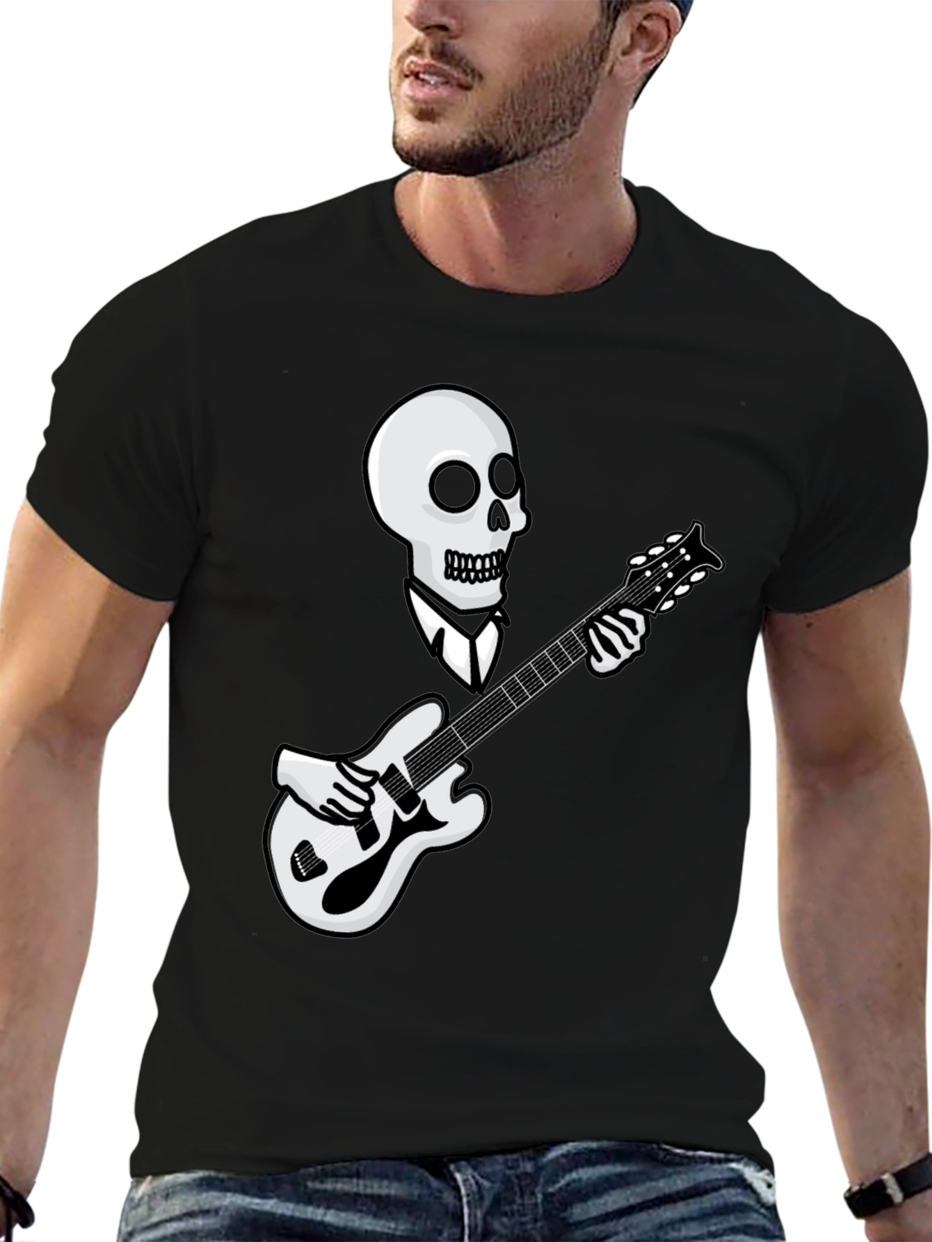 Skull Guitarist Graphic Tee - Black - 6