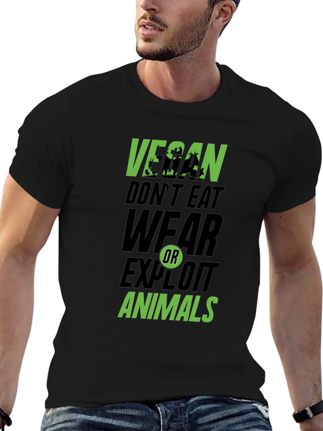 Black Vegan Don't Eat, Wear, Exploit Animals Graphic Tee view 6