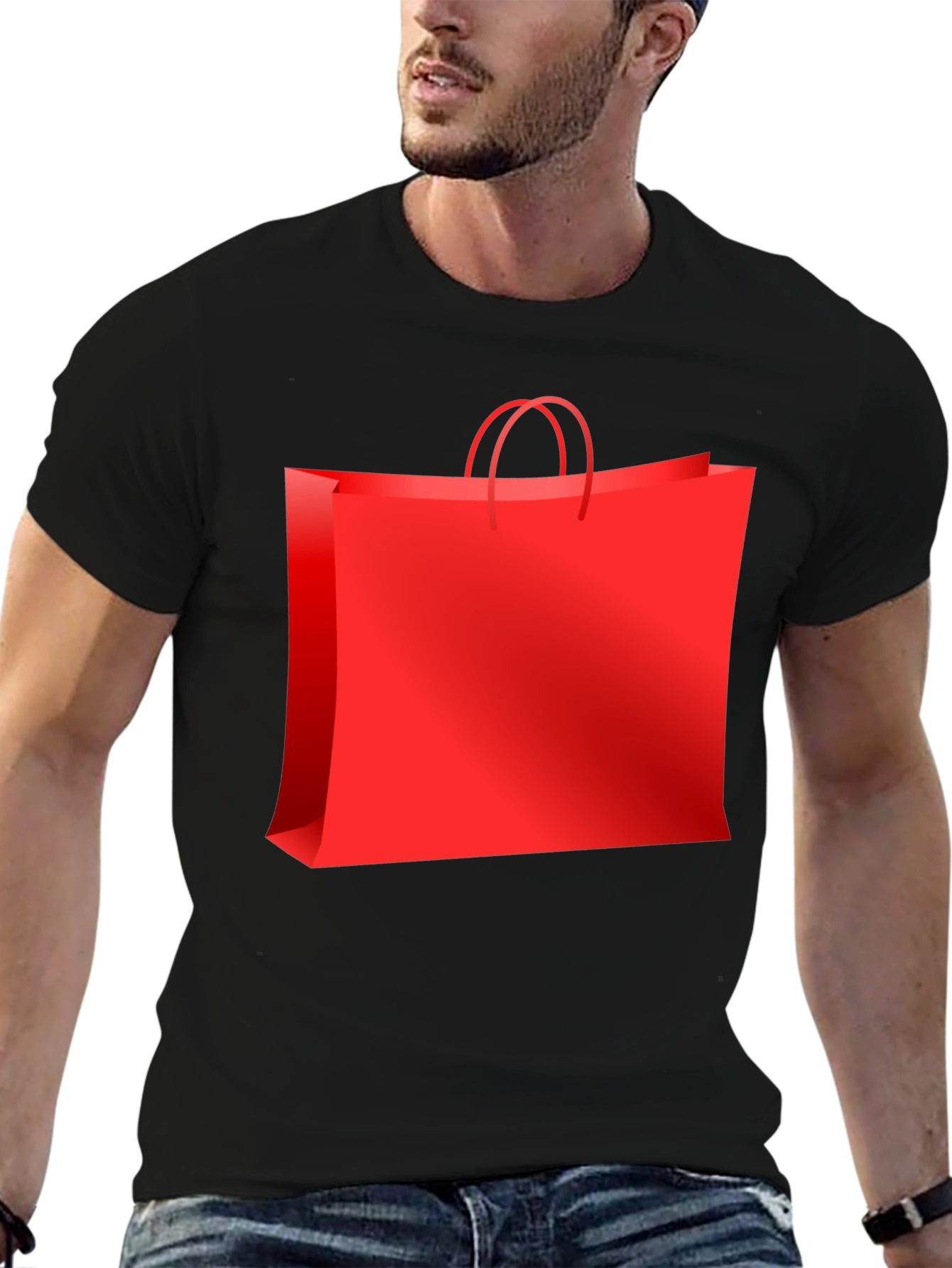 Black Red Shopping Bag Graphic Tee - Black Casual T-Shirt view 6