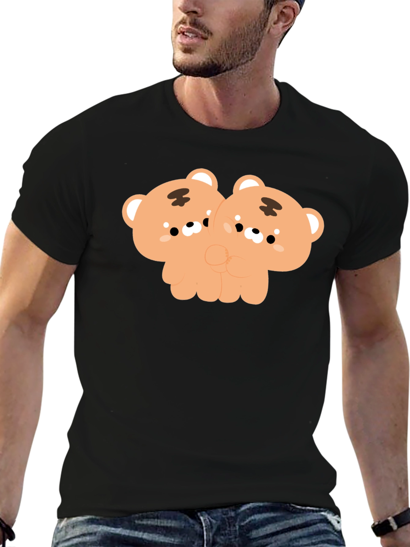 Black Cute Bears Black T-Shirt - Unique Kawaii Design view 6