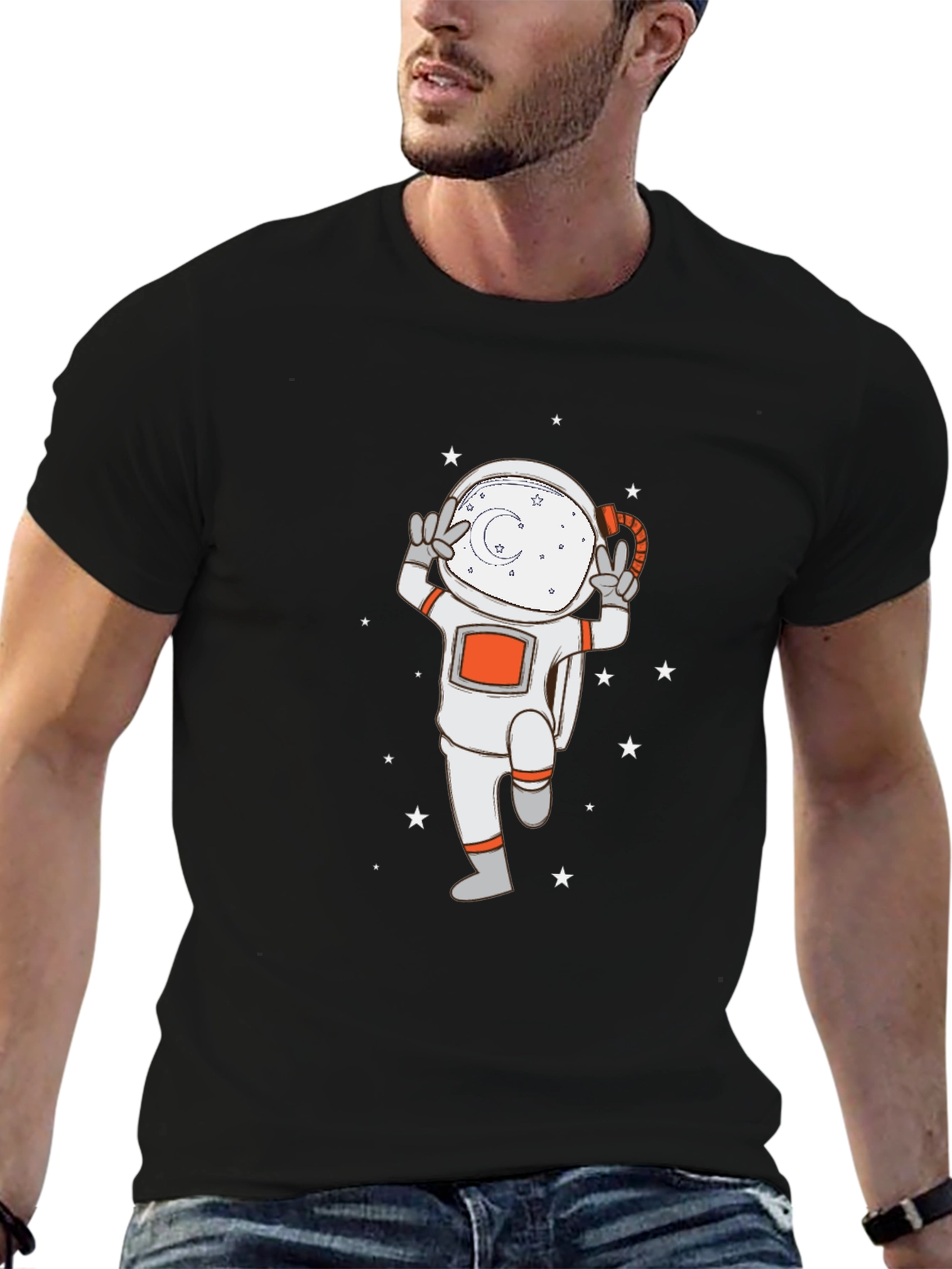 Black Astronaut Graphic Tee - Black Cotton T-Shirt view 6