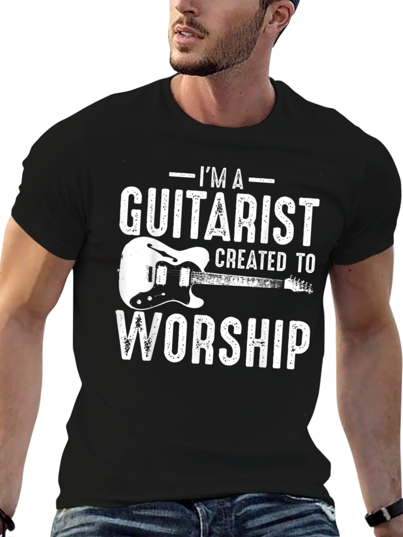 Black Guitarist Worship T-Shirt - Music Lover Tee view 6