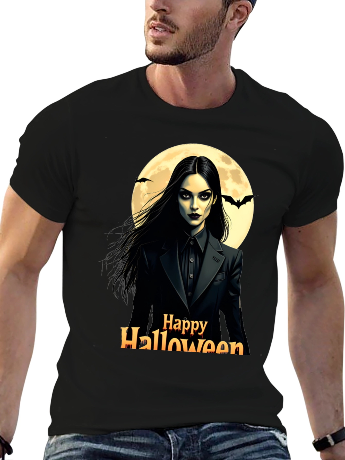 Black Happy Halloween Wednesday T-Shirt view 6