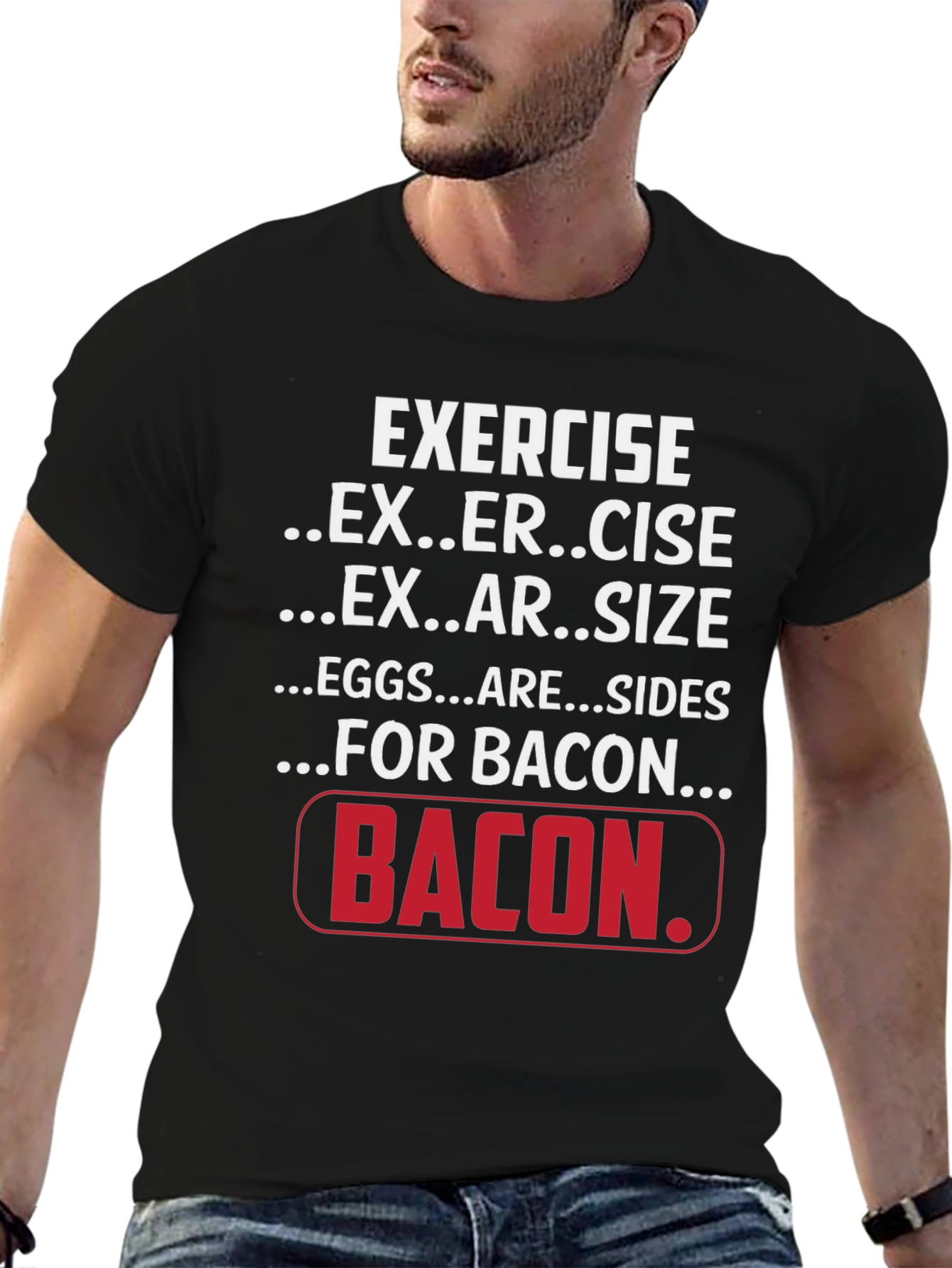 Black Exercise for Bacon Black Graphic T-Shirt view 6