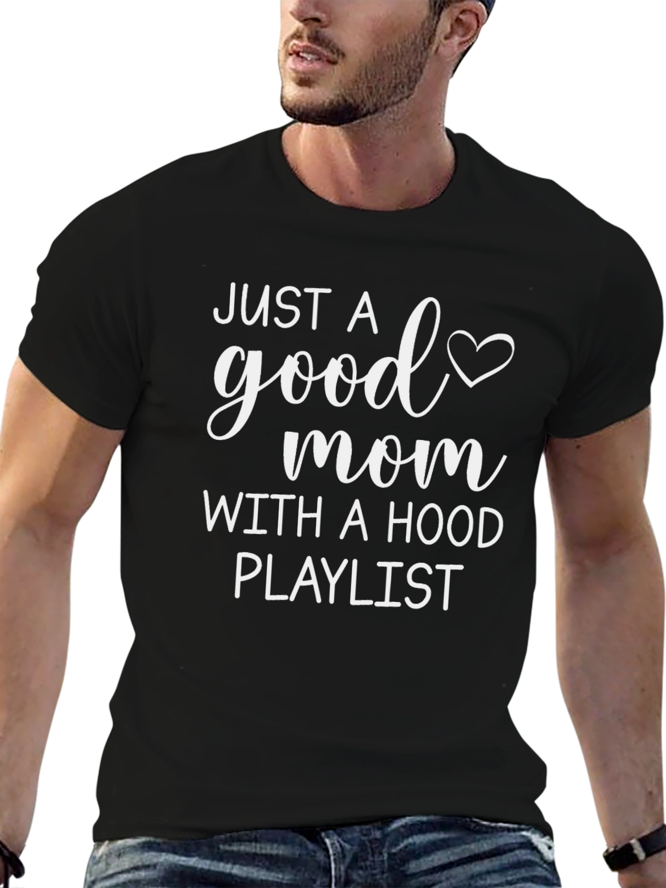 Black Good Mom Hood Playlist Graphic Tee - Black Cotton T-Shirt view 6