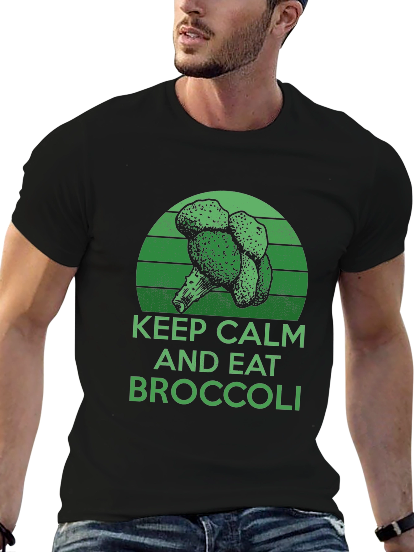 Black Keep Calm and Eat Broccoli T-Shirt view 6