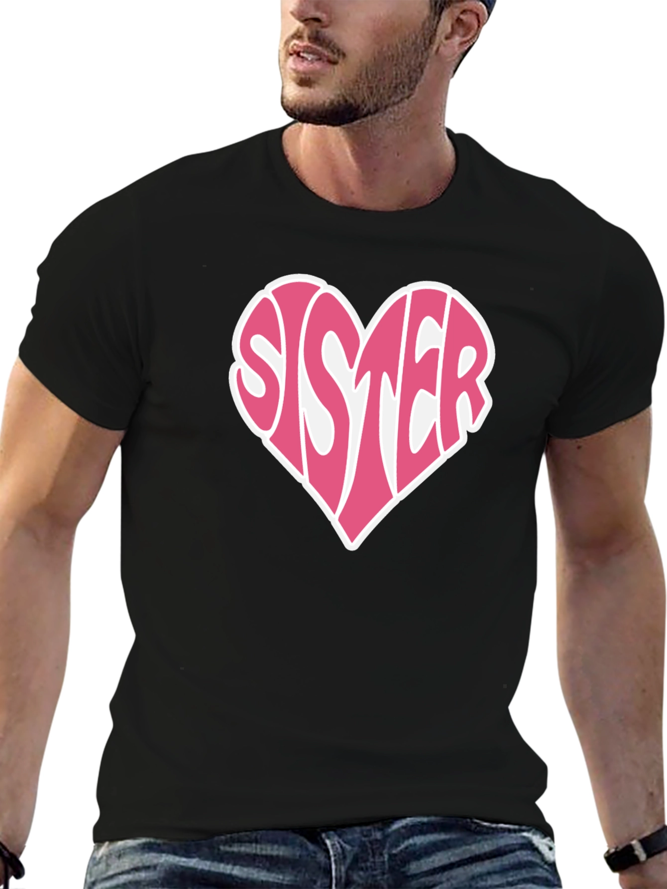Black Sister Heart Graphic Tee - Soft Cotton Black T-Shirt view 6