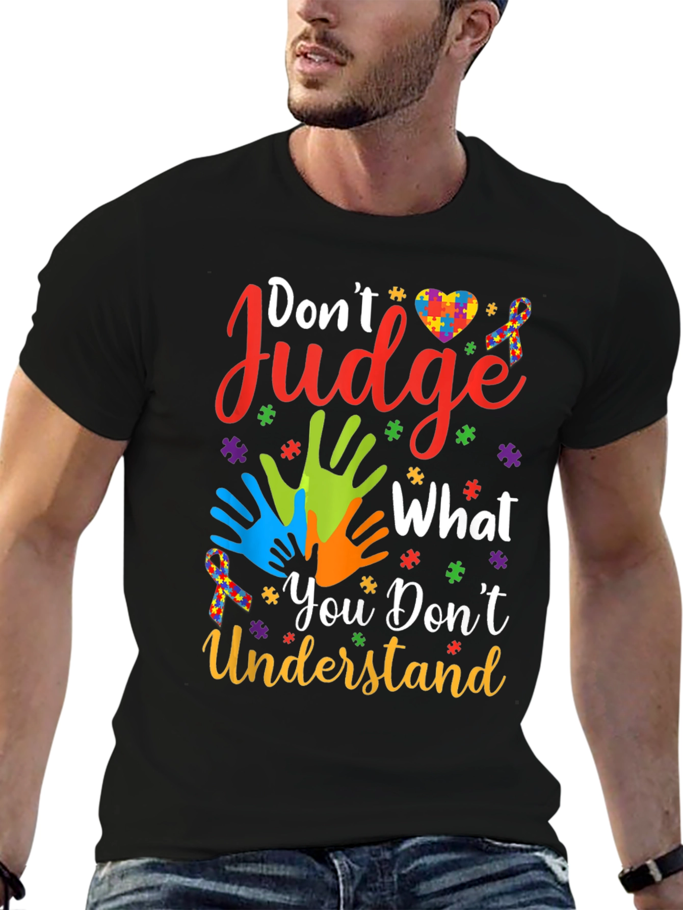 Black Autism Awareness Graphic Tee - Don't Judge view 6