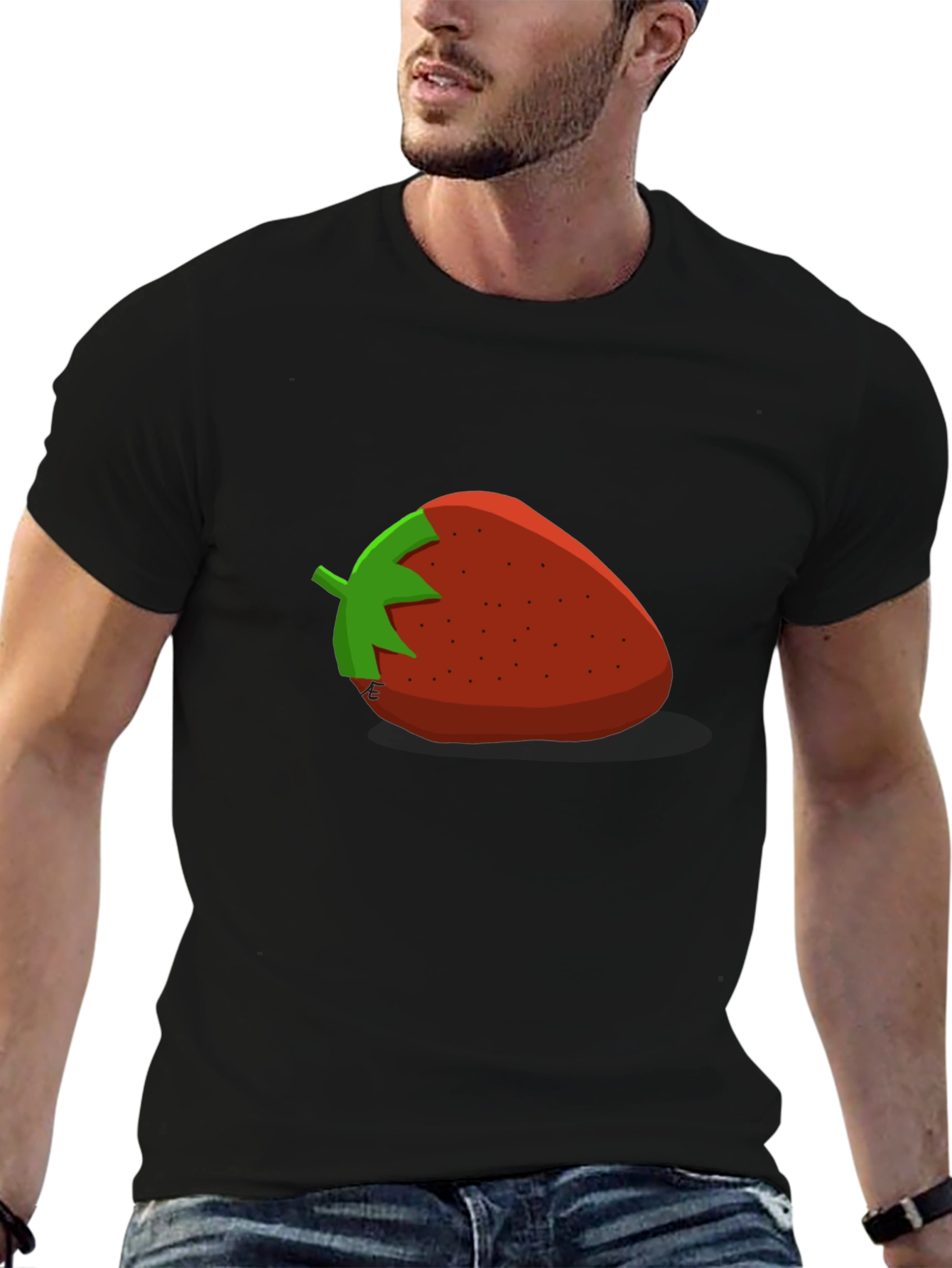 Black Strawberry Graphic T-Shirt - Casual Black Tee view 6