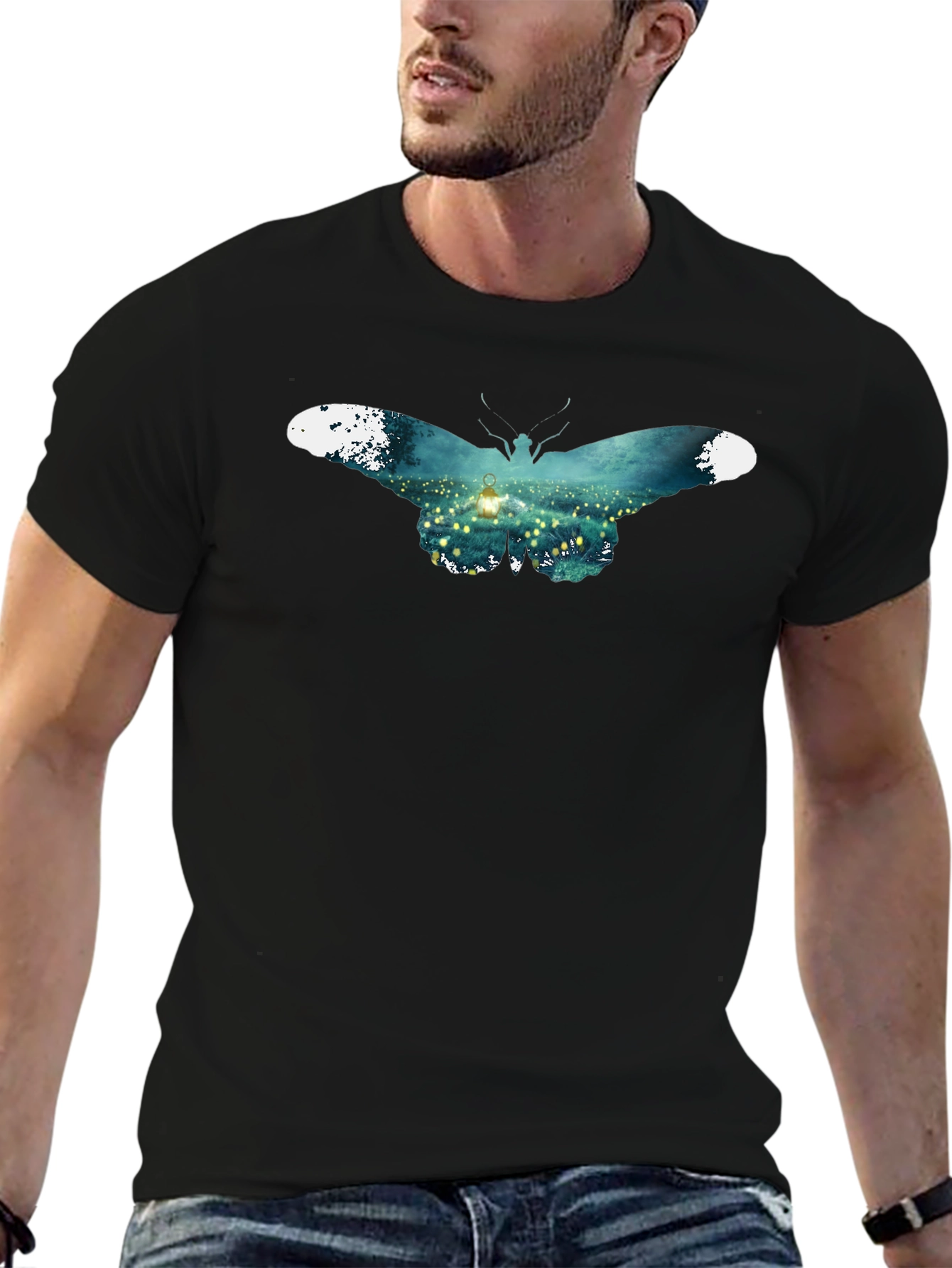Butterfly Lantern Graphic Black T-Shirt - 6