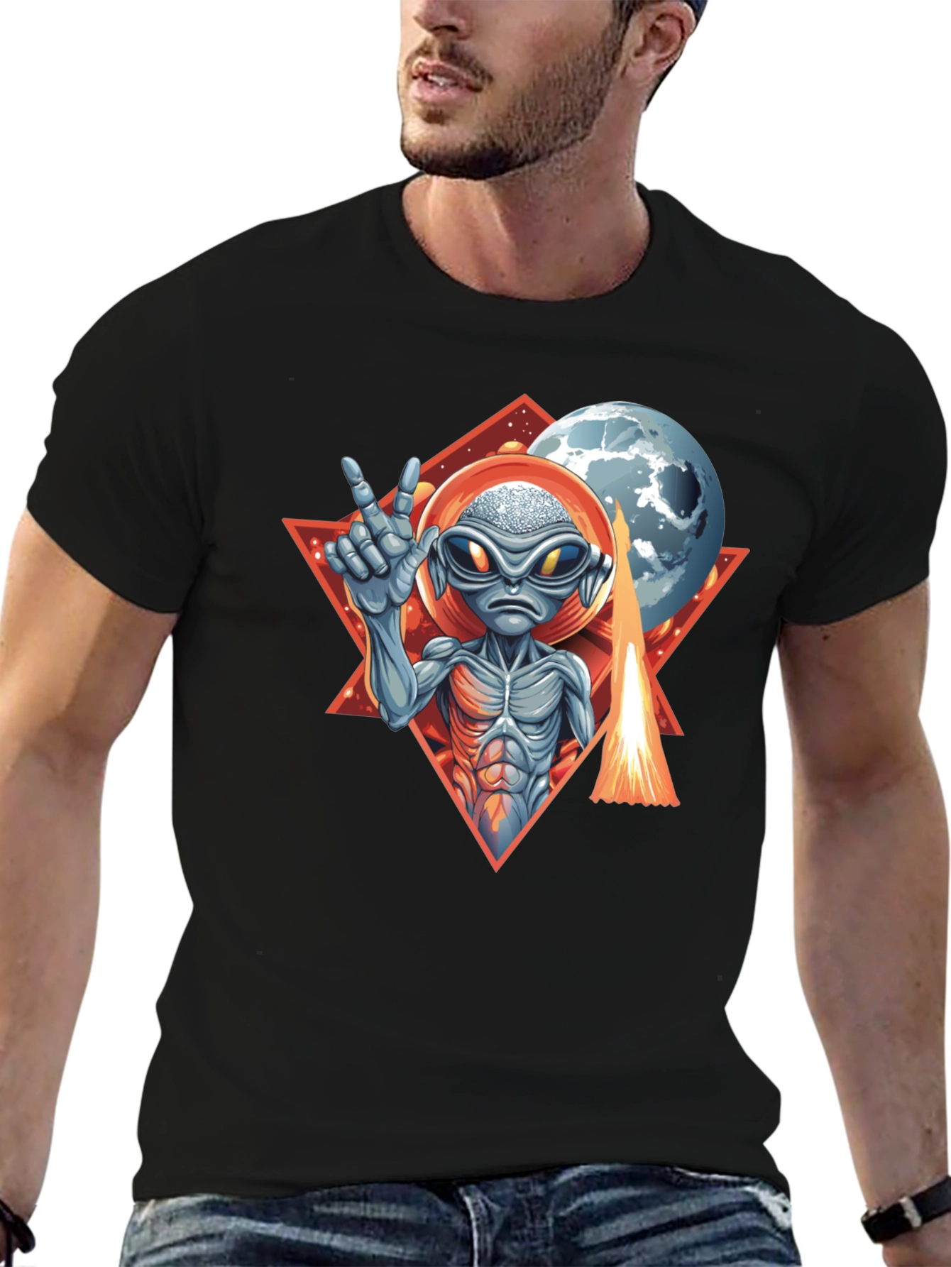 Black Alien Peace Sign T-Shirt - Out of This World Style! view 6