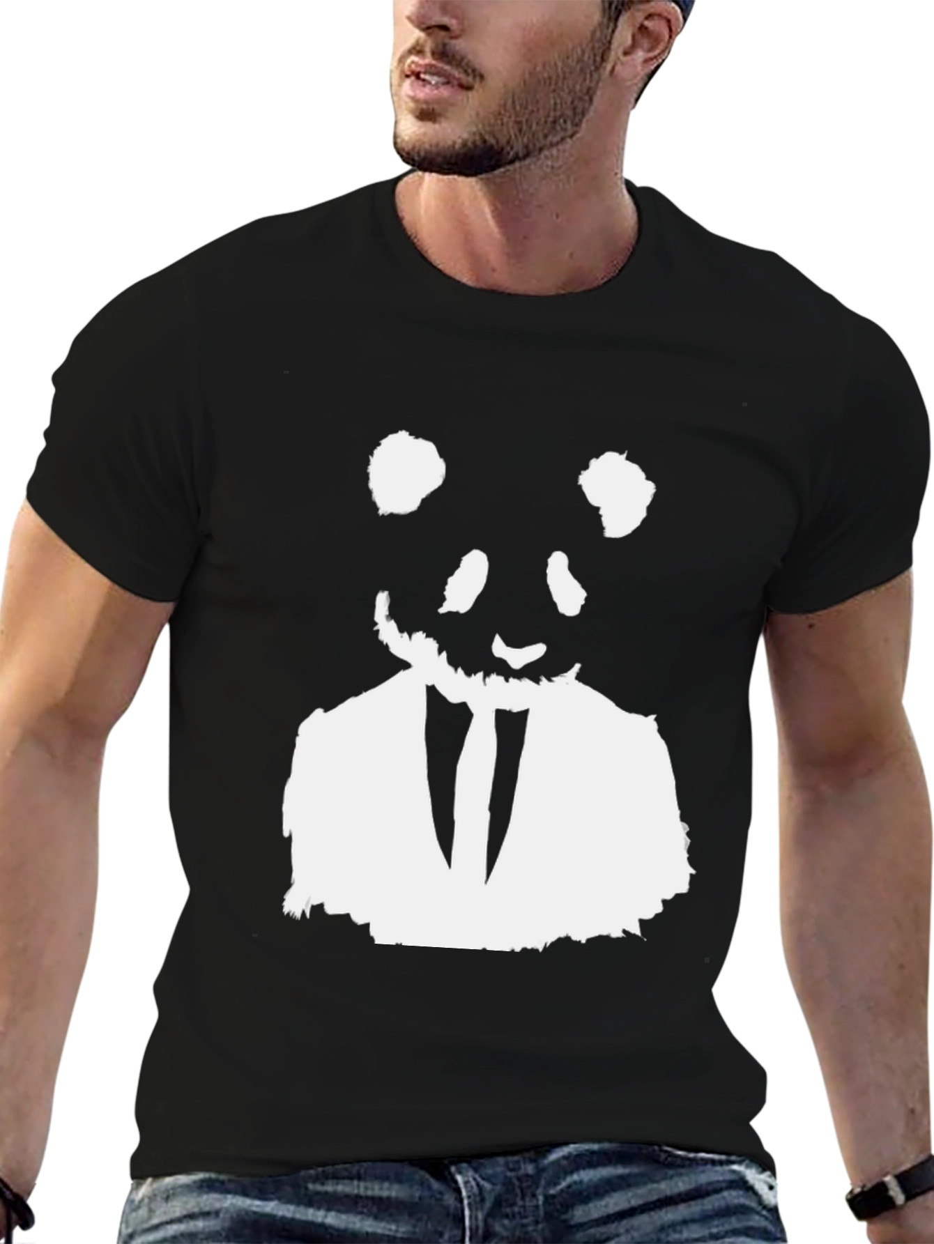 Black Panda Suit Graphic Tee - Black Cotton Blend view 6