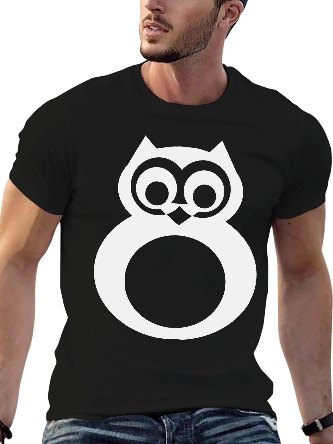 Black Cool Owl Graphic Black T-Shirt view 6