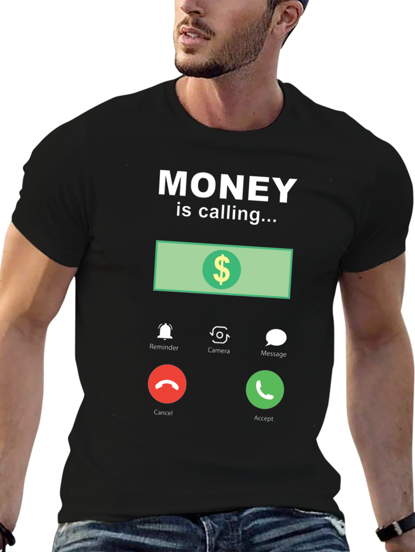 Black Money is Calling Funny Graphic T-Shirt view 6