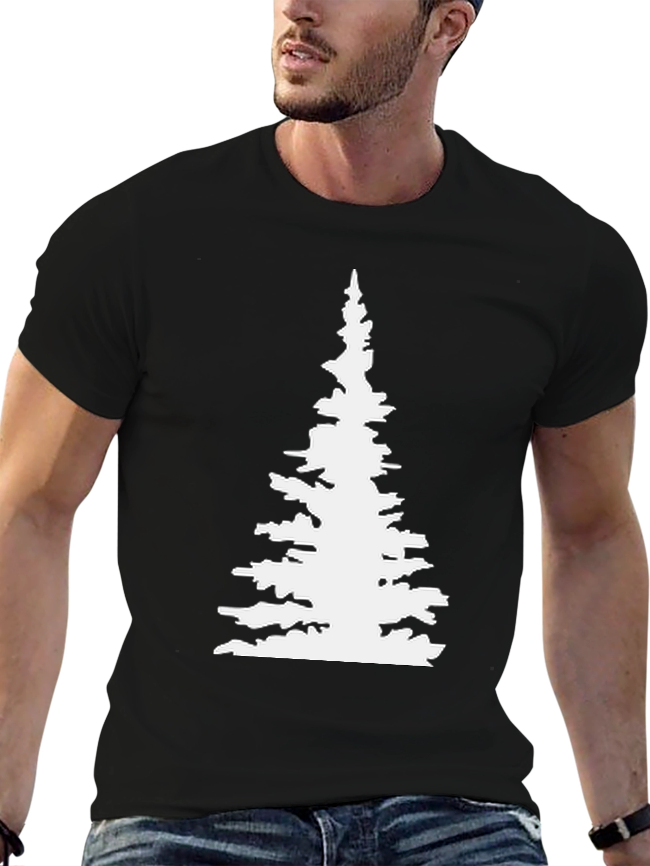Black Pine Tree Graphic Tee - Nature Lover's Black T-Shirt view 6