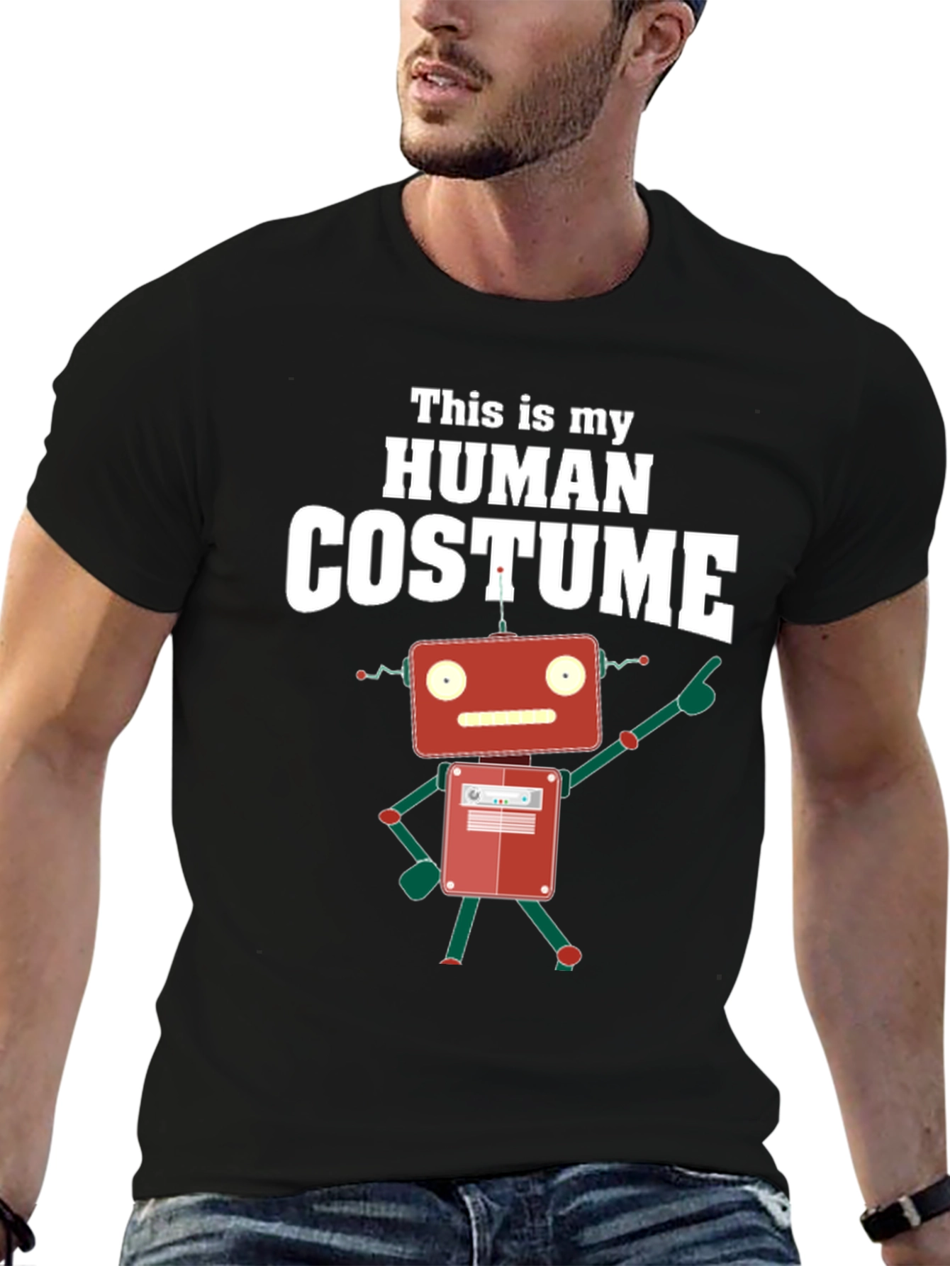 Black Human Costume Robot Graphic T-Shirt view 6
