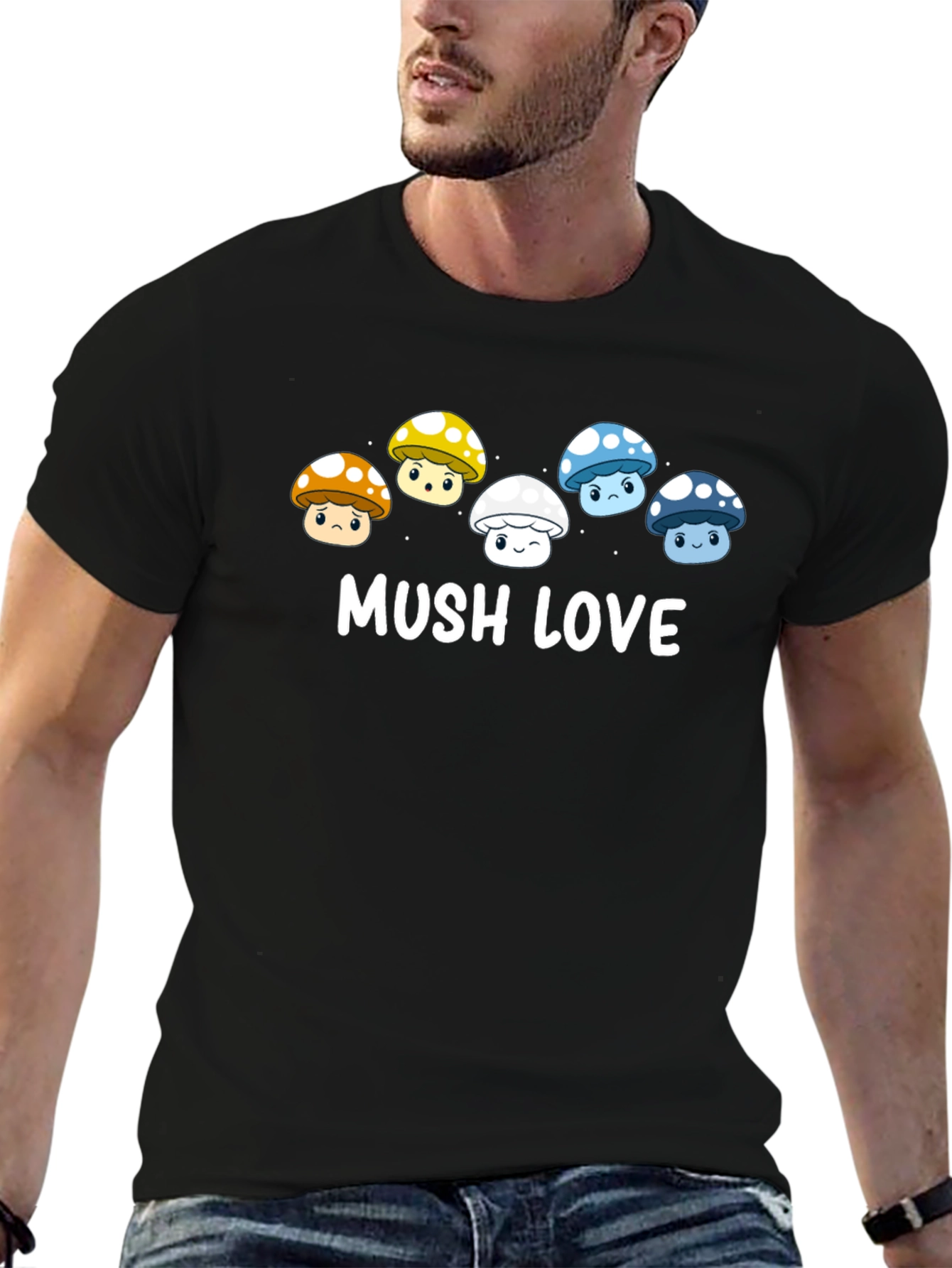 Black Mushroom Lover T-Shirt - 'MUSH LOVE' Graphic Tee view 6