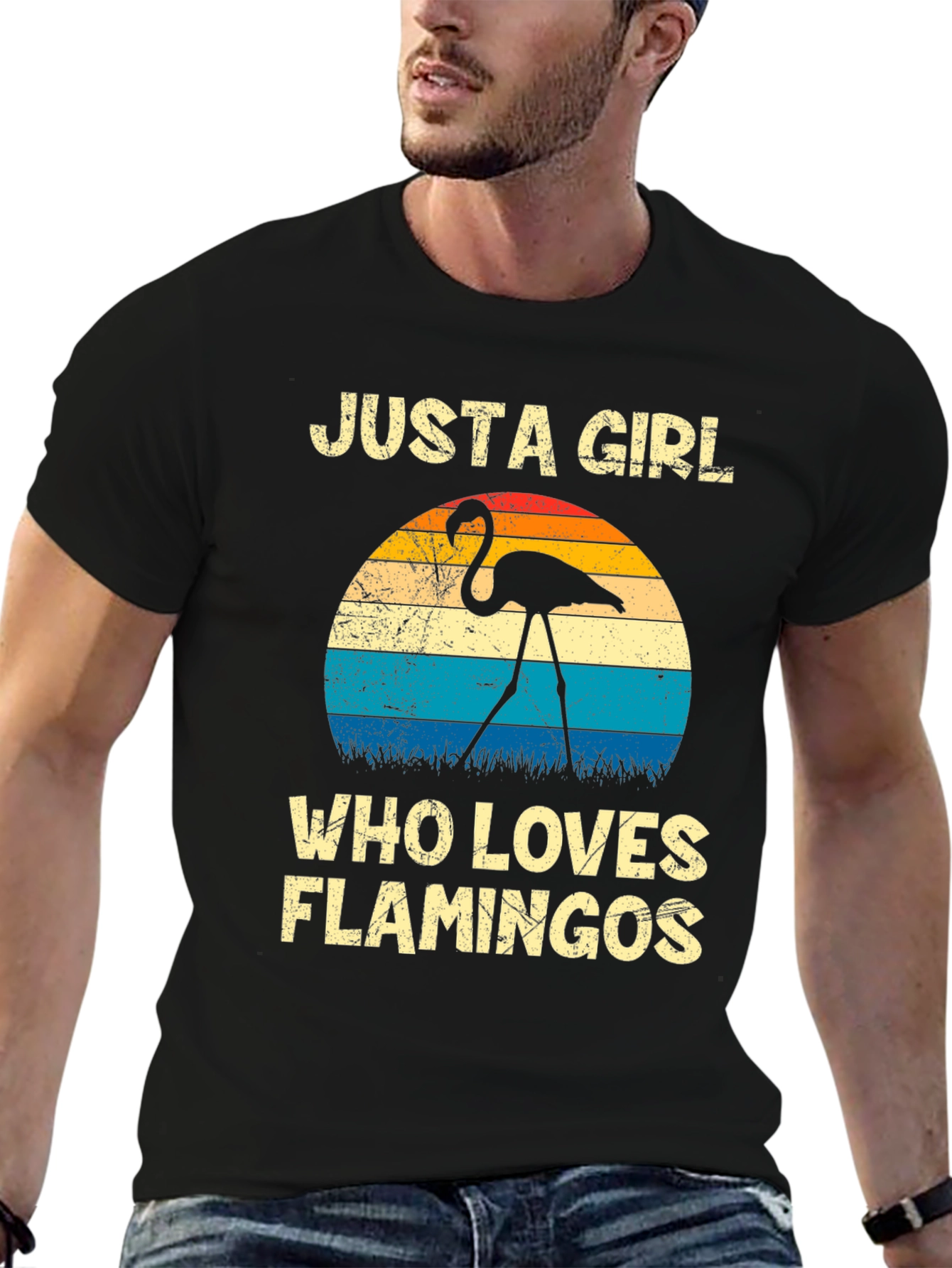 Black Just A Girl Who Loves Flamingos Graphic Tee view 6