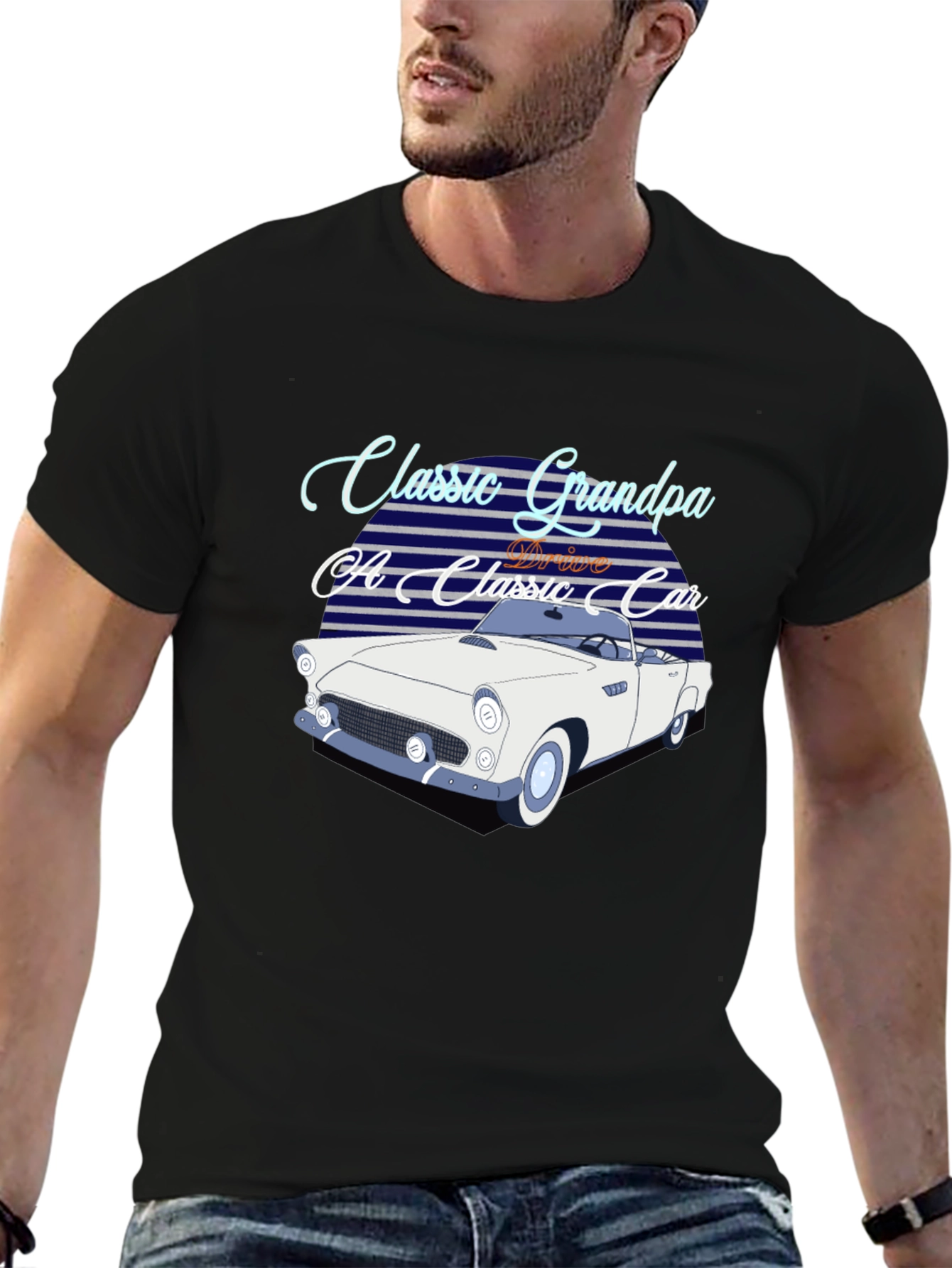 Black Classic Grandpa Car T-Shirt view 6