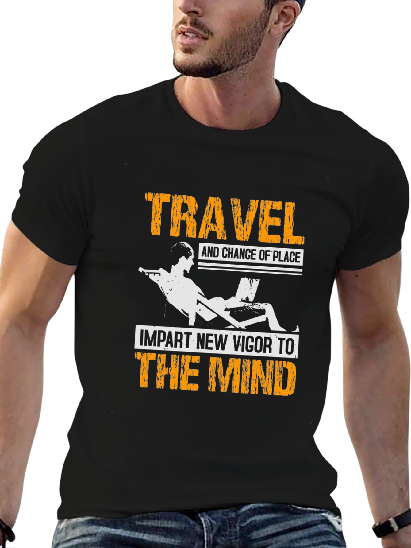 Black Travel Vigor Mind Graphic Tee - Black Cotton T-Shirt view 6