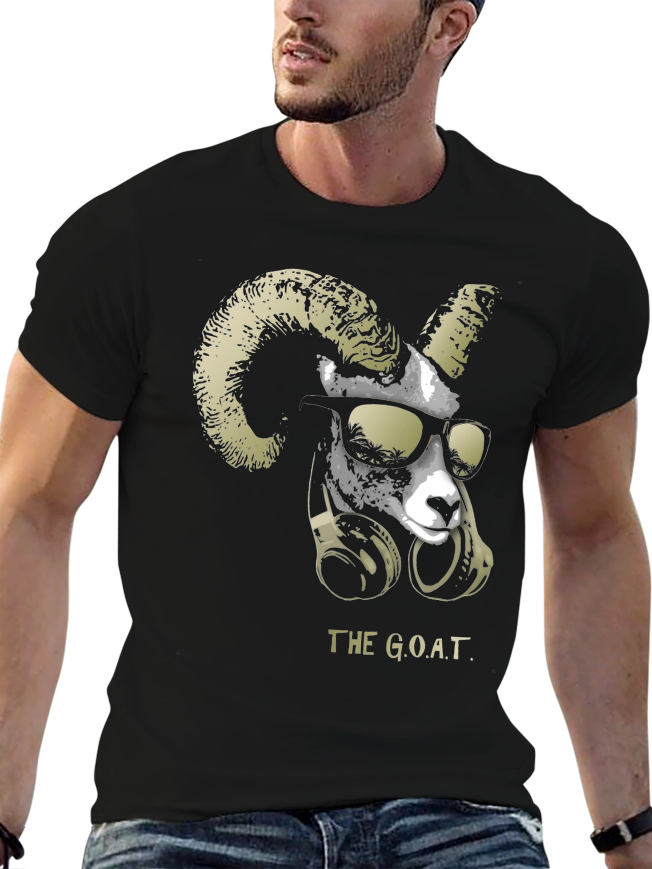 Black The G.O.A.T. Graphic Tee - Cool Ram with Headphones view 6
