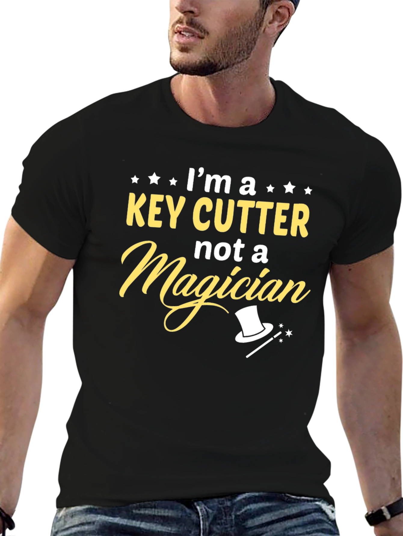 Black I'm a Key Cutter, Not a Magician Black T-Shirt view 6