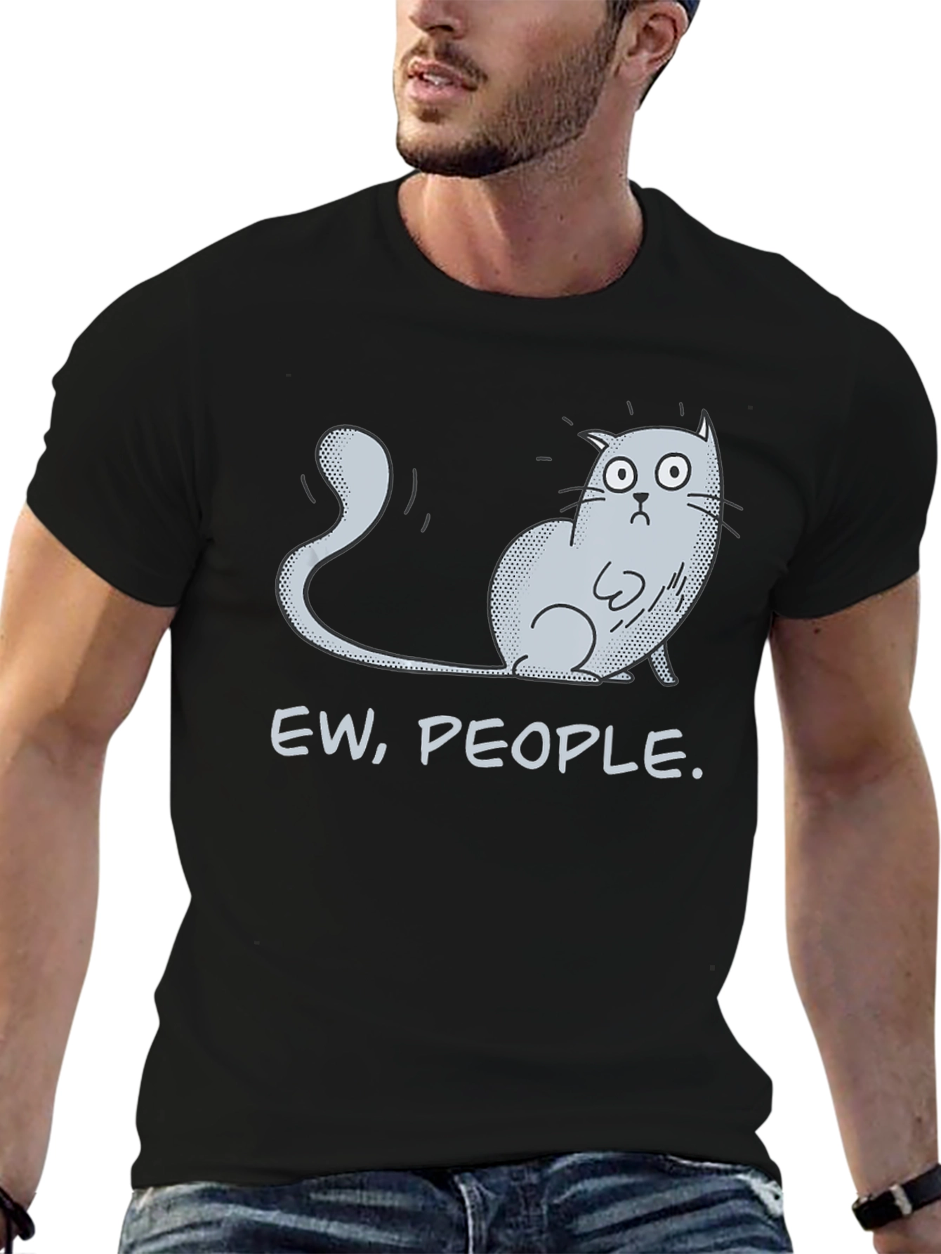 Black Ew People Cat Graphic Tee - Novelty T-Shirt view 6